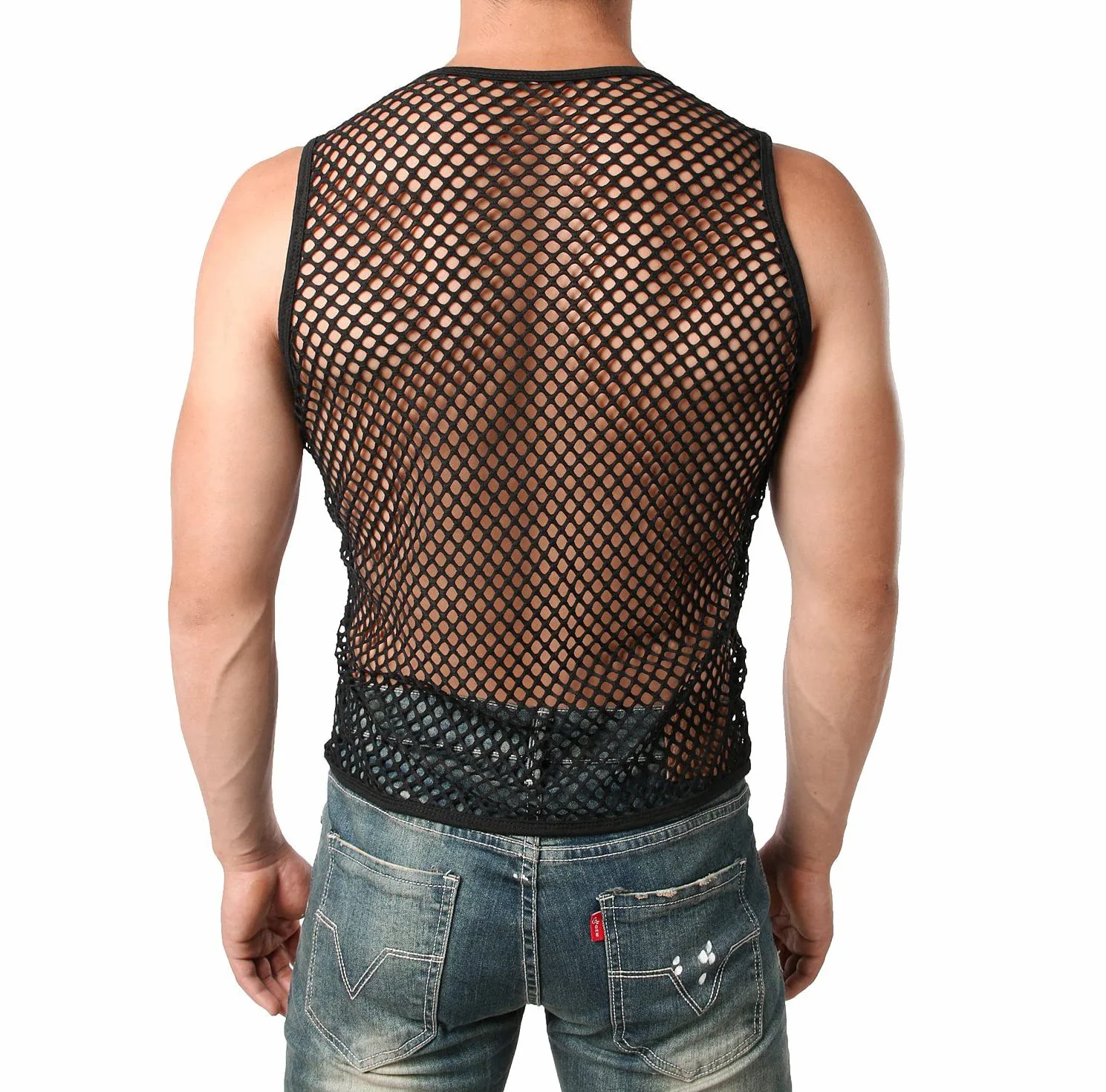 Maillot de Corps en Maille Transparent sans Manches pour Homme, Débardeur Filet Respirante T-Shirt Muscle Tank Top Noir