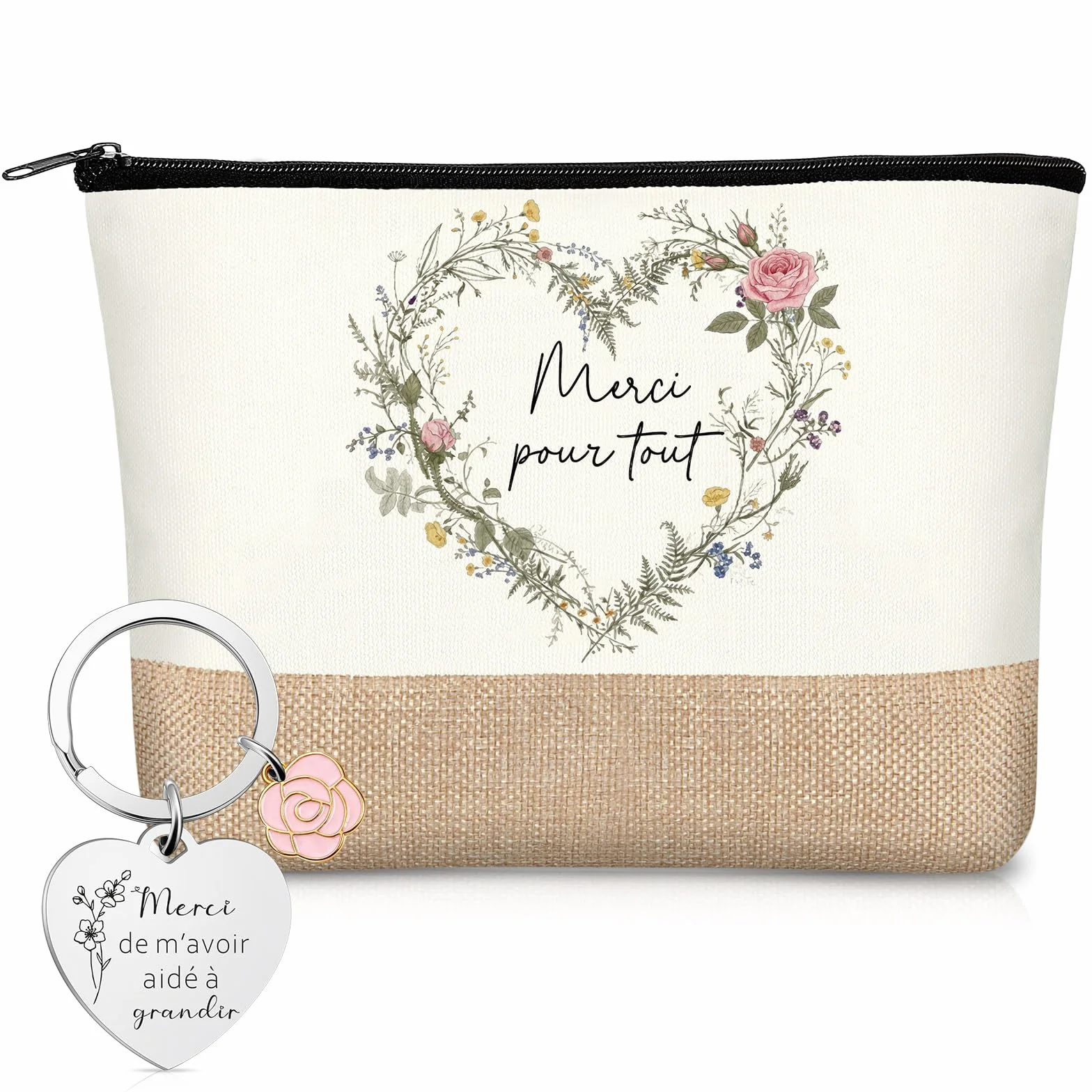 Coffret Cadeau Merci Maitresse avec Porte Clef et Trousse de Maquillage sur Toile Cadeau Enseignants Fin d'Études