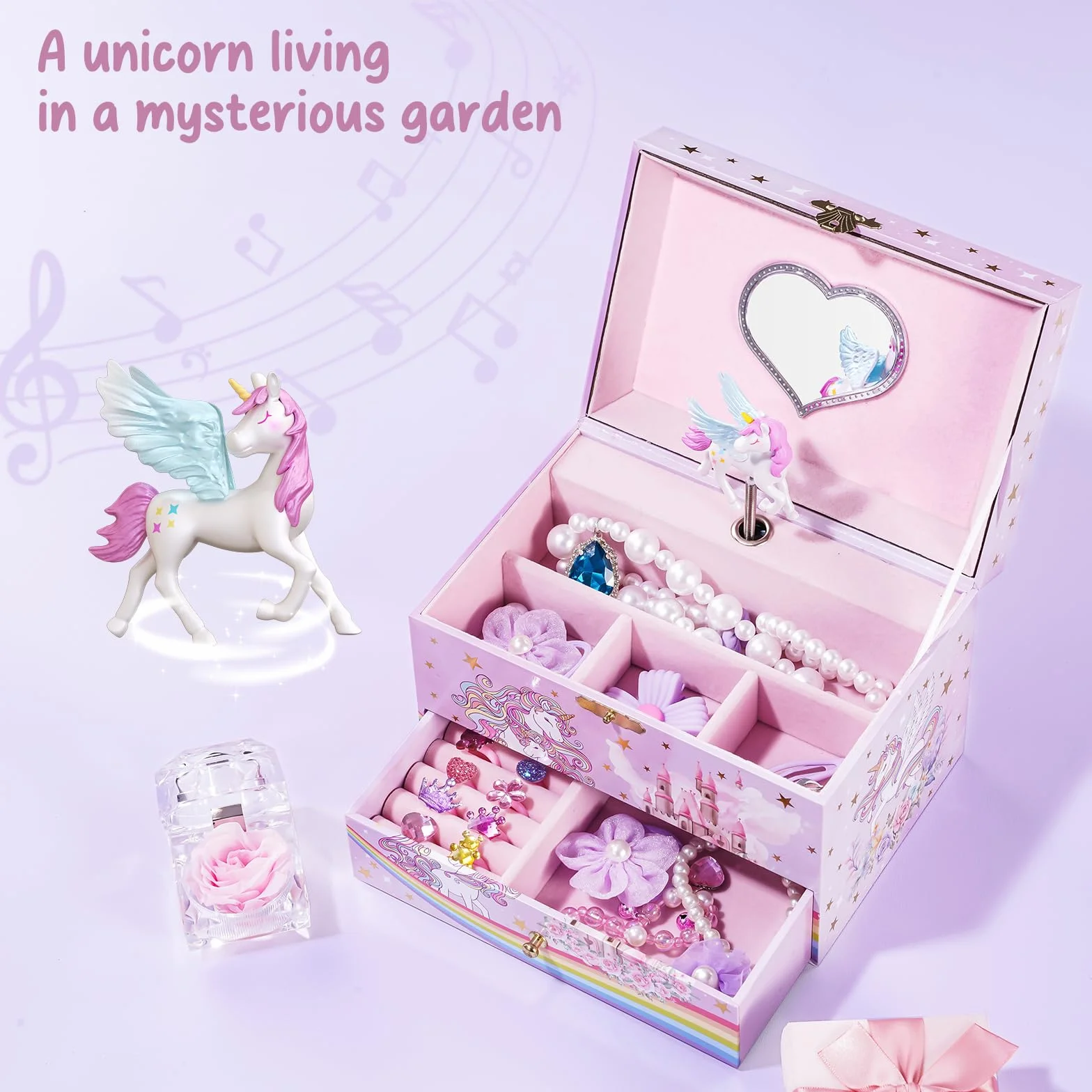 ProCase Boite à Bijoux Musicale Filles Licorne avec Miroir Swan Lake