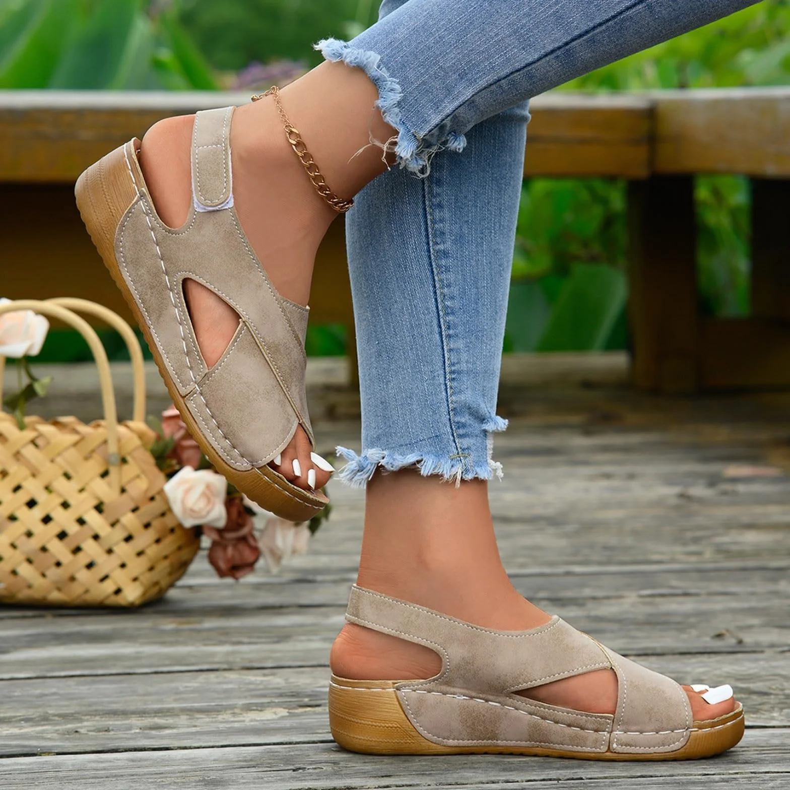Sandales Femme Orthopédiques à Plateforme Slingback Talon Compensé Confortable