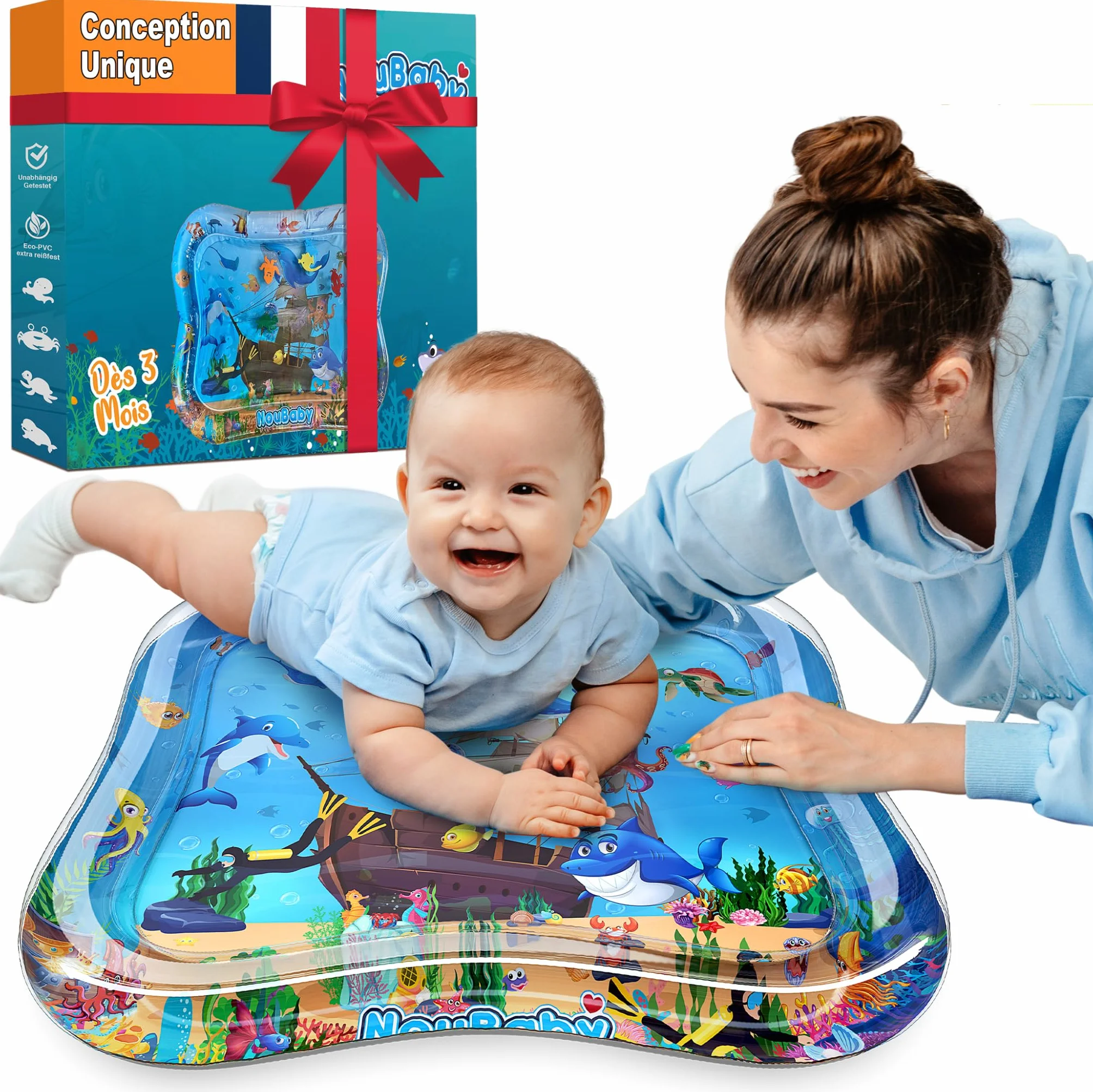 NouBaby Tapis Eau Bebe Eveil Sensoriel Tummy Time XXL 0-6 Mois Cadeau Bebe