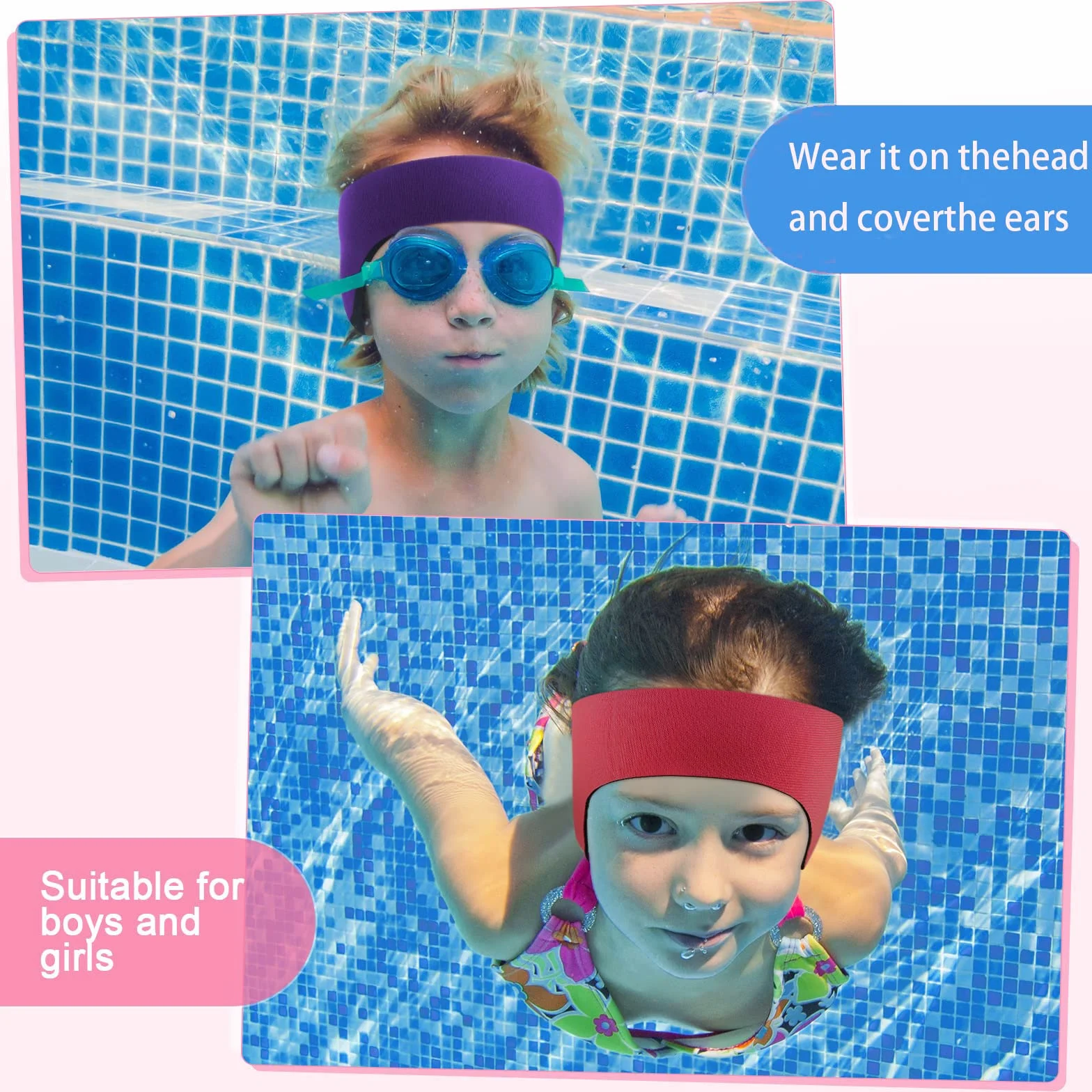 Bandeau de Natation Enfant Néoprène Élastique Équipement Sport Nautique Anti-Eau Violet