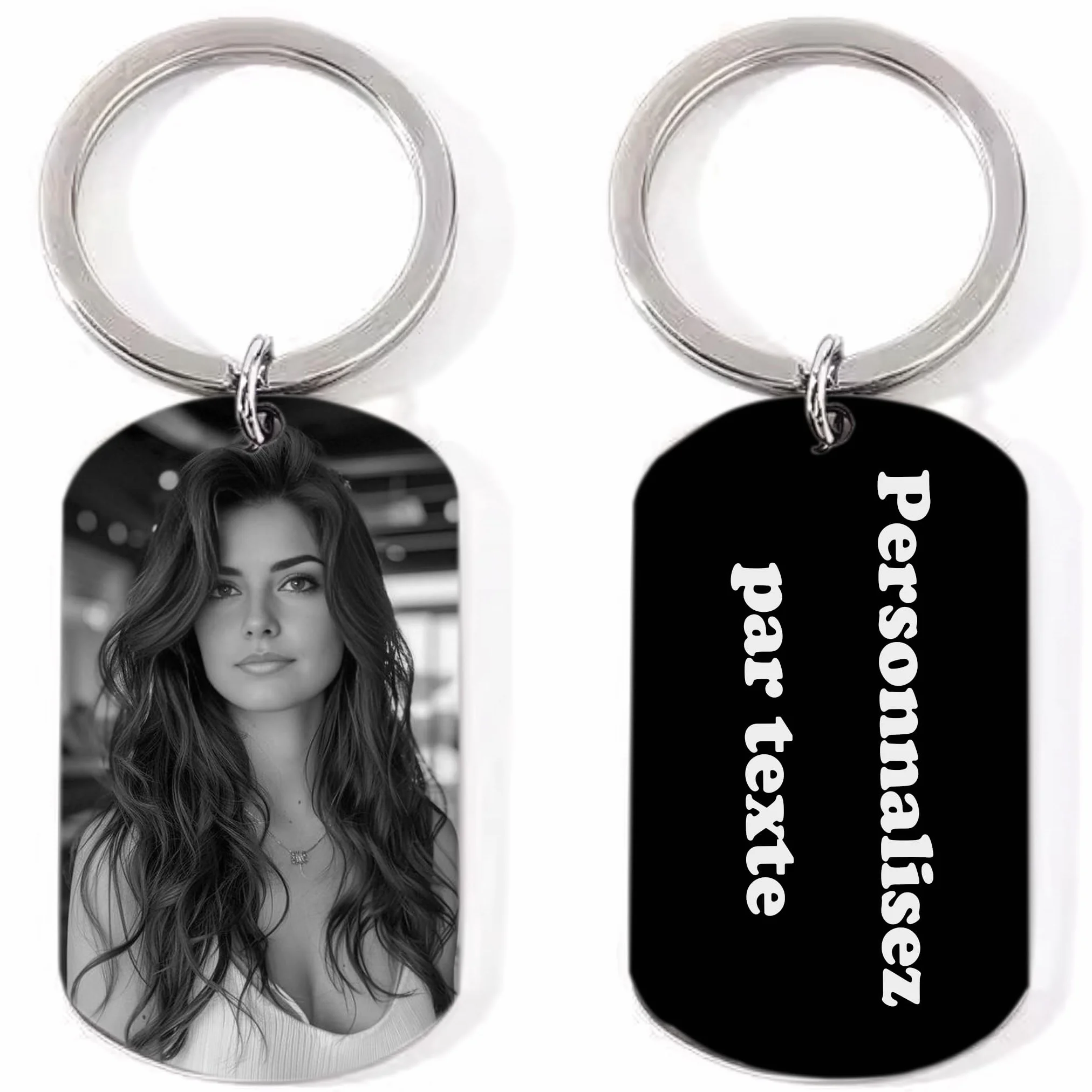 Sophon Porte-clés personnalisé photo Gravure Laser Noir et Blanc Double Face Texte Personnalisable Cadeau Anniversaire