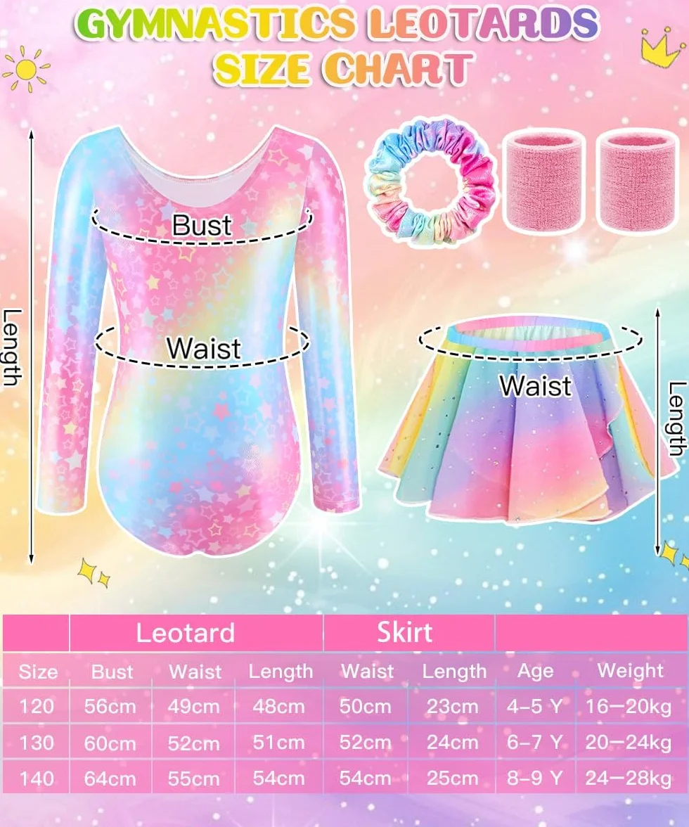 Justaucorps Gymnastique Fille Ensemble 5 Pièces Sans Manches Tenue Danse Ballet 4-9 Ans