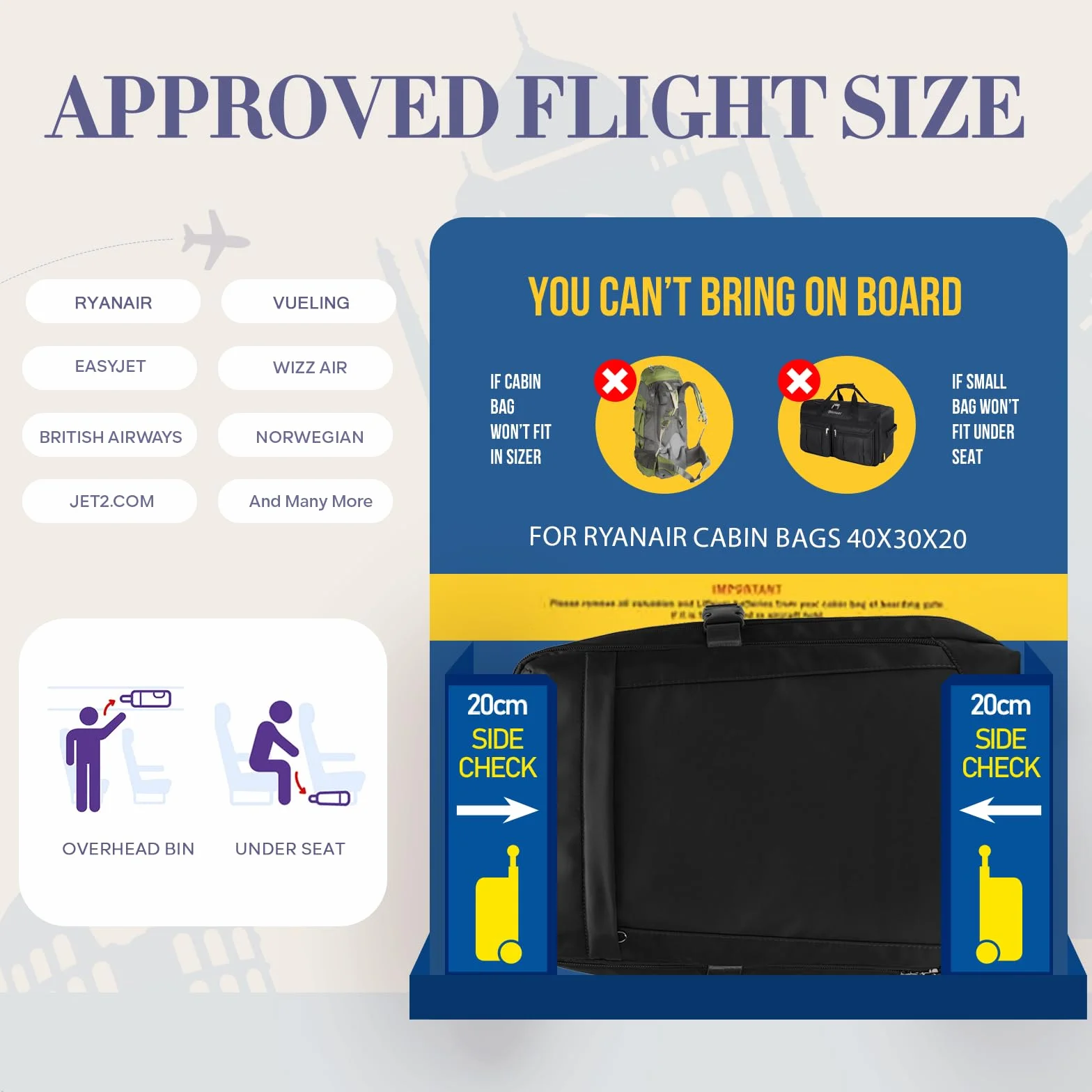 Sac à Dos Voyage Cabine Avion 40x30x20 pour Ryanair Bagages Cabine Antivol Résistant à l'Eau 24 L