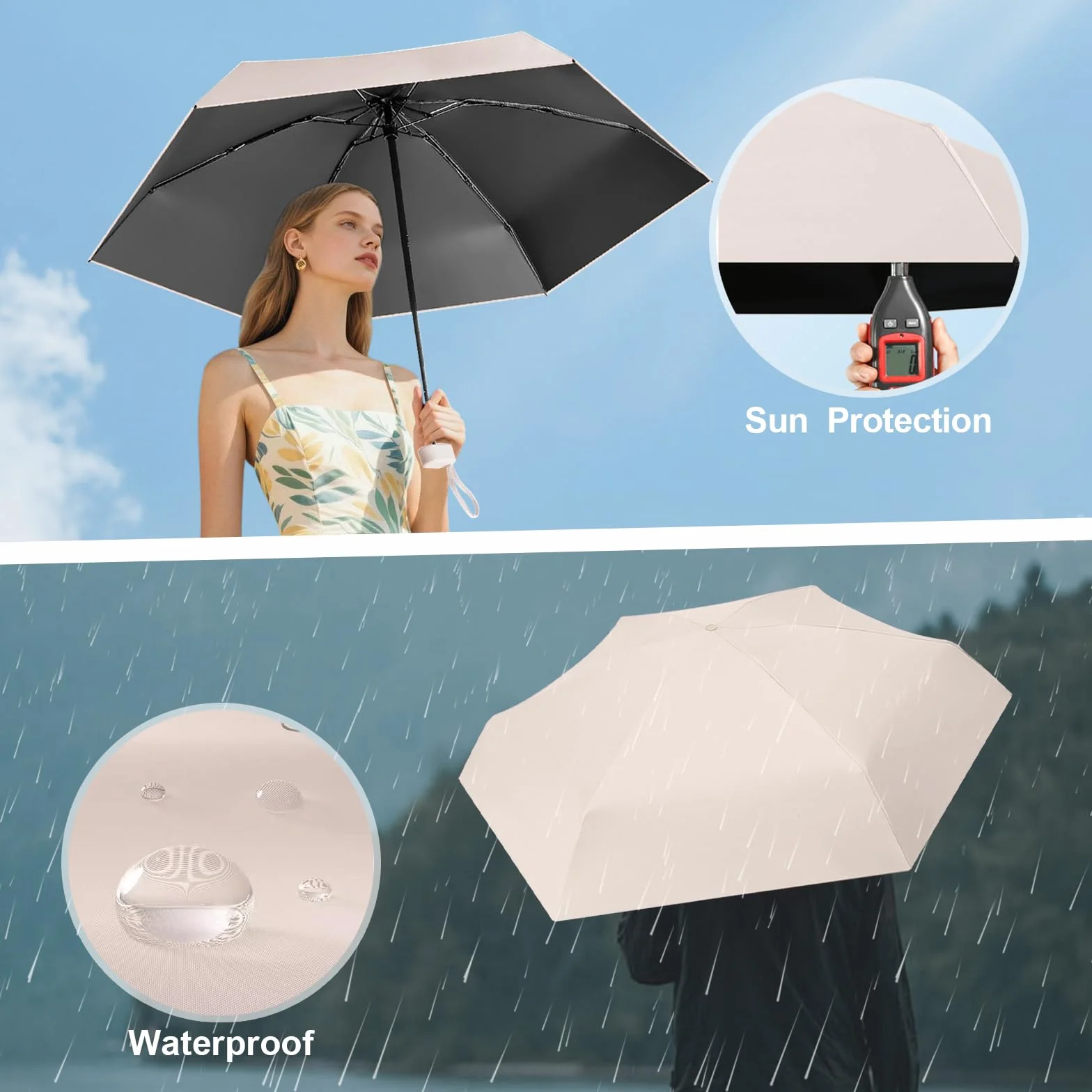 Parapluie Pliant Anti-Uv 6 Branches Compact Léger Femmes Hommes Enfants