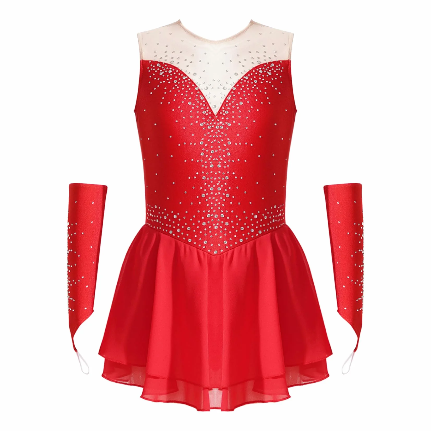 Justaucorps Robe Patinage Artistique Fille Strass Manchettes Danse