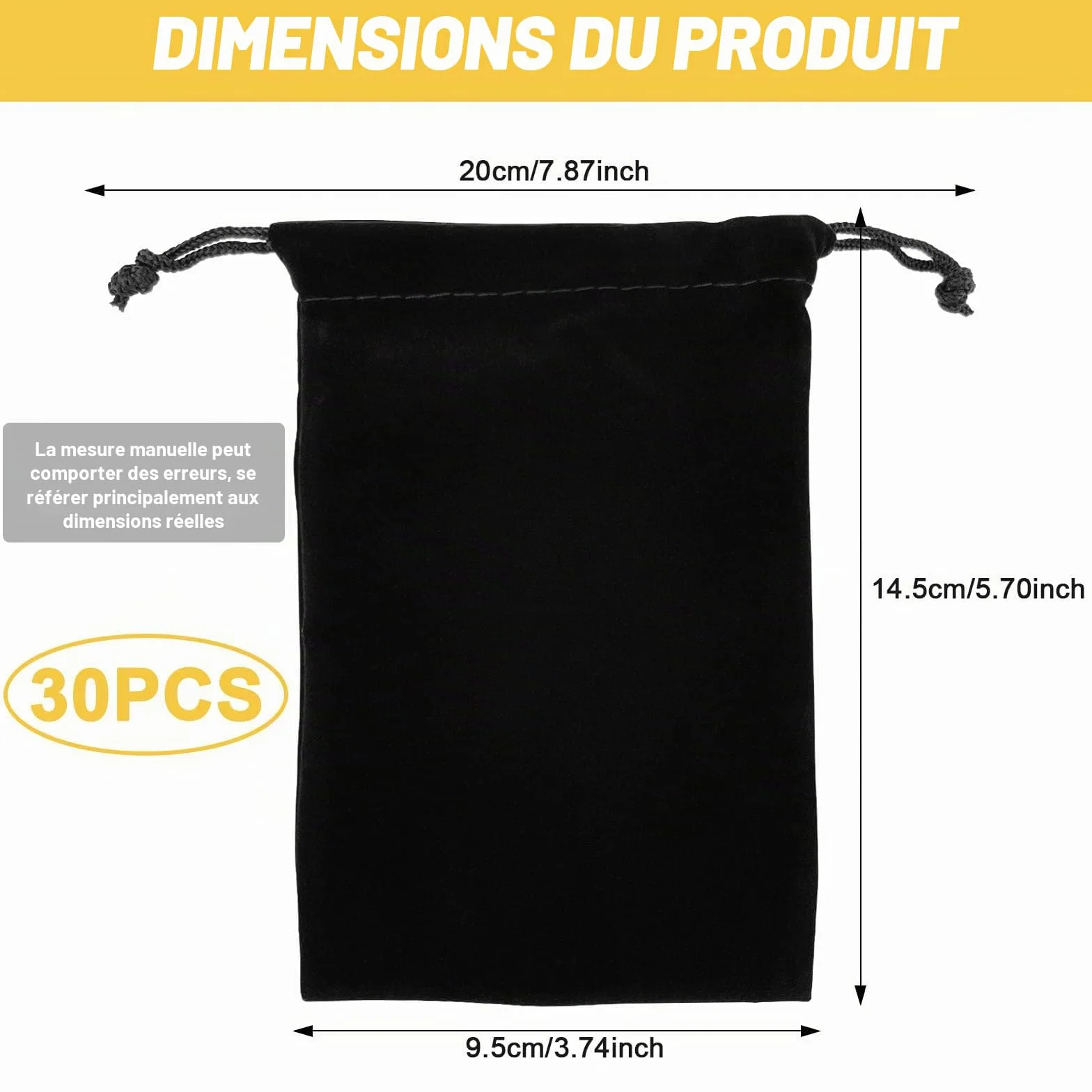 Pochette Velours Noir Pochon Bijoux avec Cordon Rangement Sac 9,5 x 14,5cm