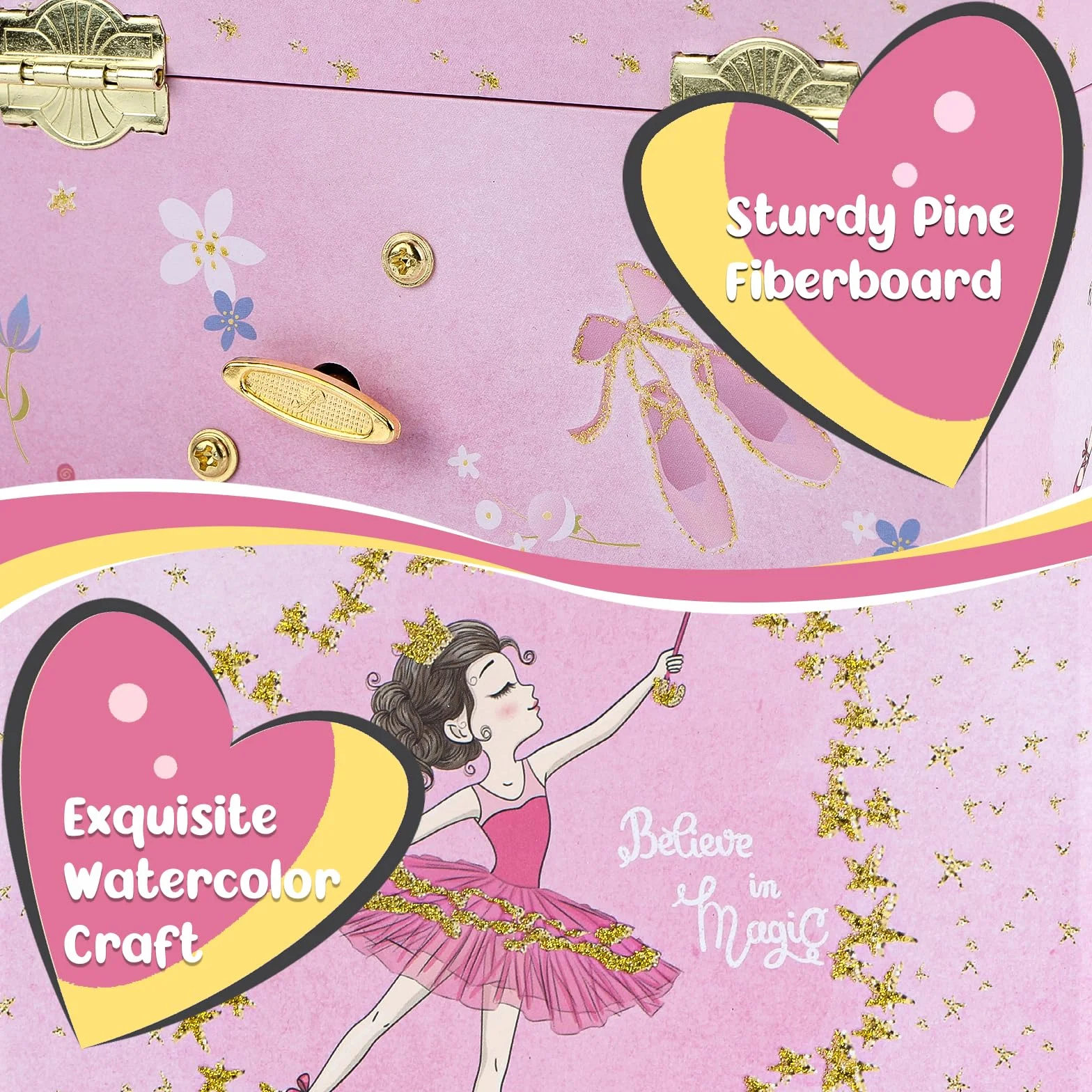 Boîte à bijoux de musique avec ballerine tournante pour filles