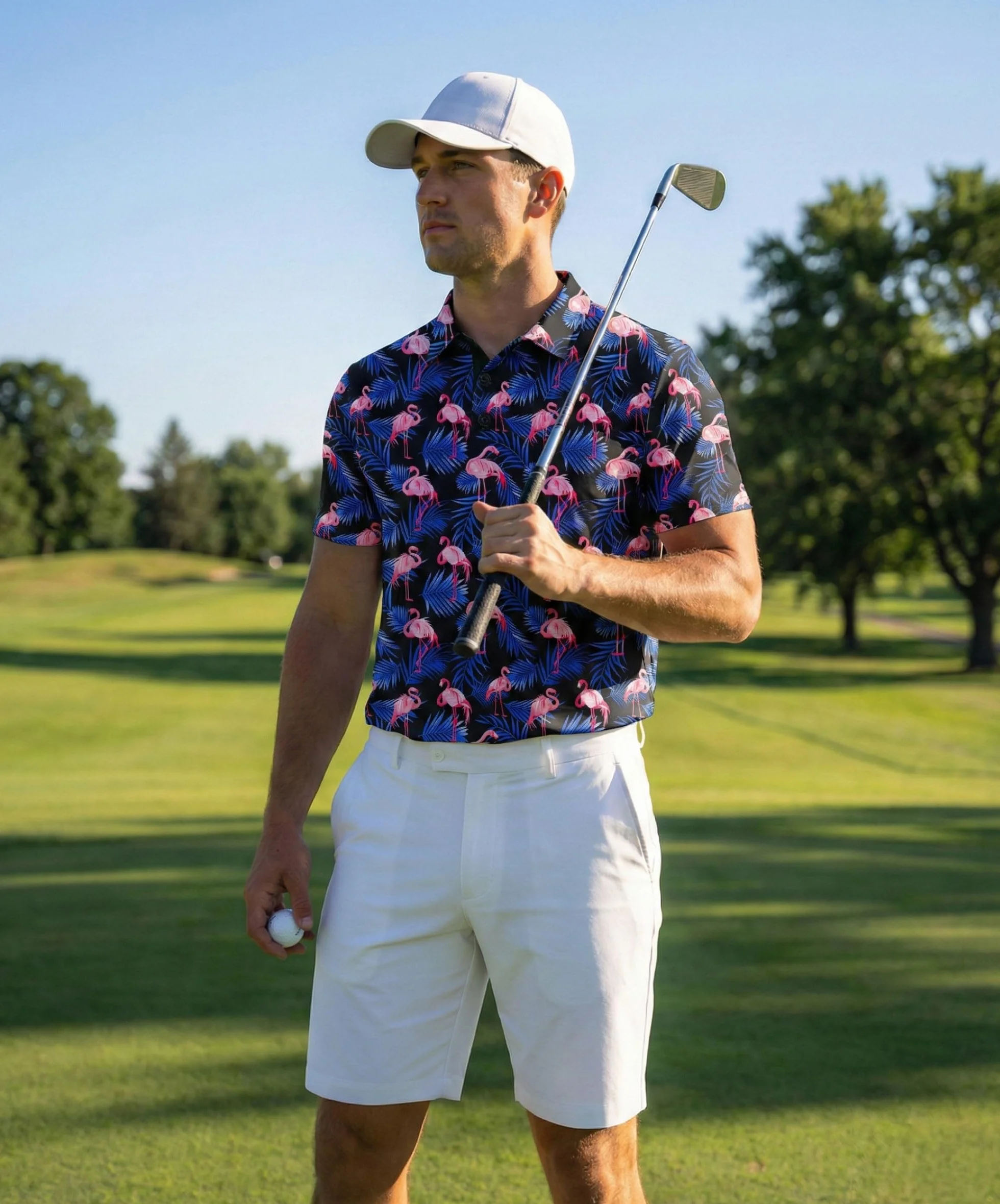 QIXING Polo de golf homme anti-humidité manches courtes séchage rapide
