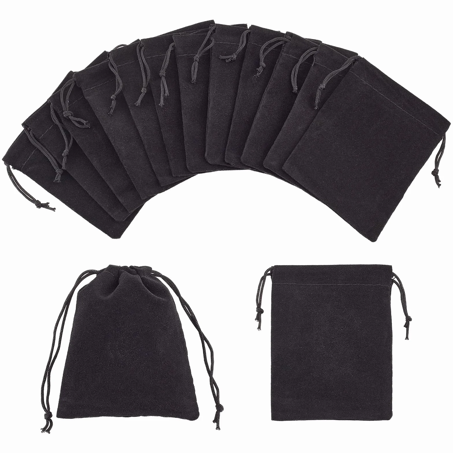 Cordon de Serrage En Velours pour Sacs Bijoux Pochettes À Dragées, Noir, 8.5 × 7 cm