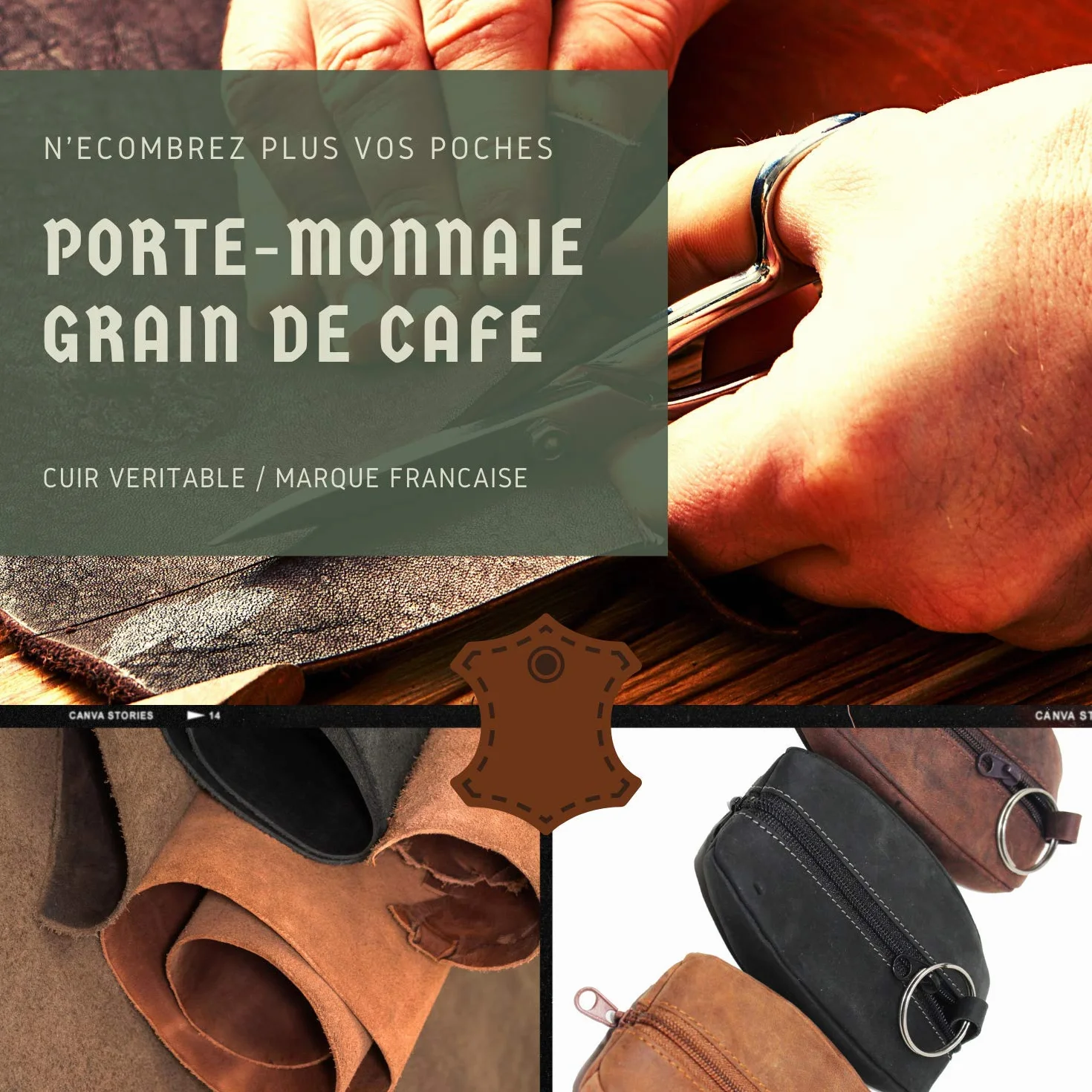 Frédéric&Johns® Porte-Monnaie Homme Cuir épais Souple résistant Grain de café