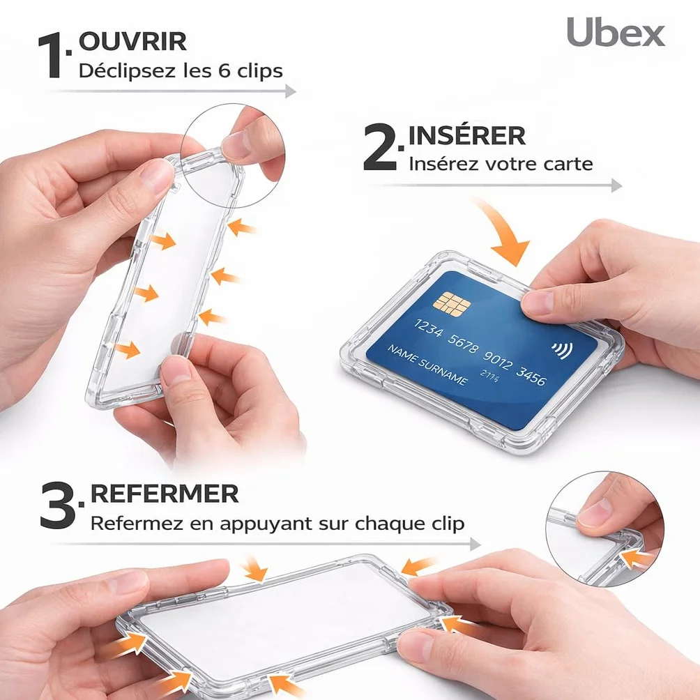Étui Carte Navigo Badge Lot de 2 Protection 360° Ultra Plat 3 mm Format Universel 85x54 mm Transparent Fabriqué en France