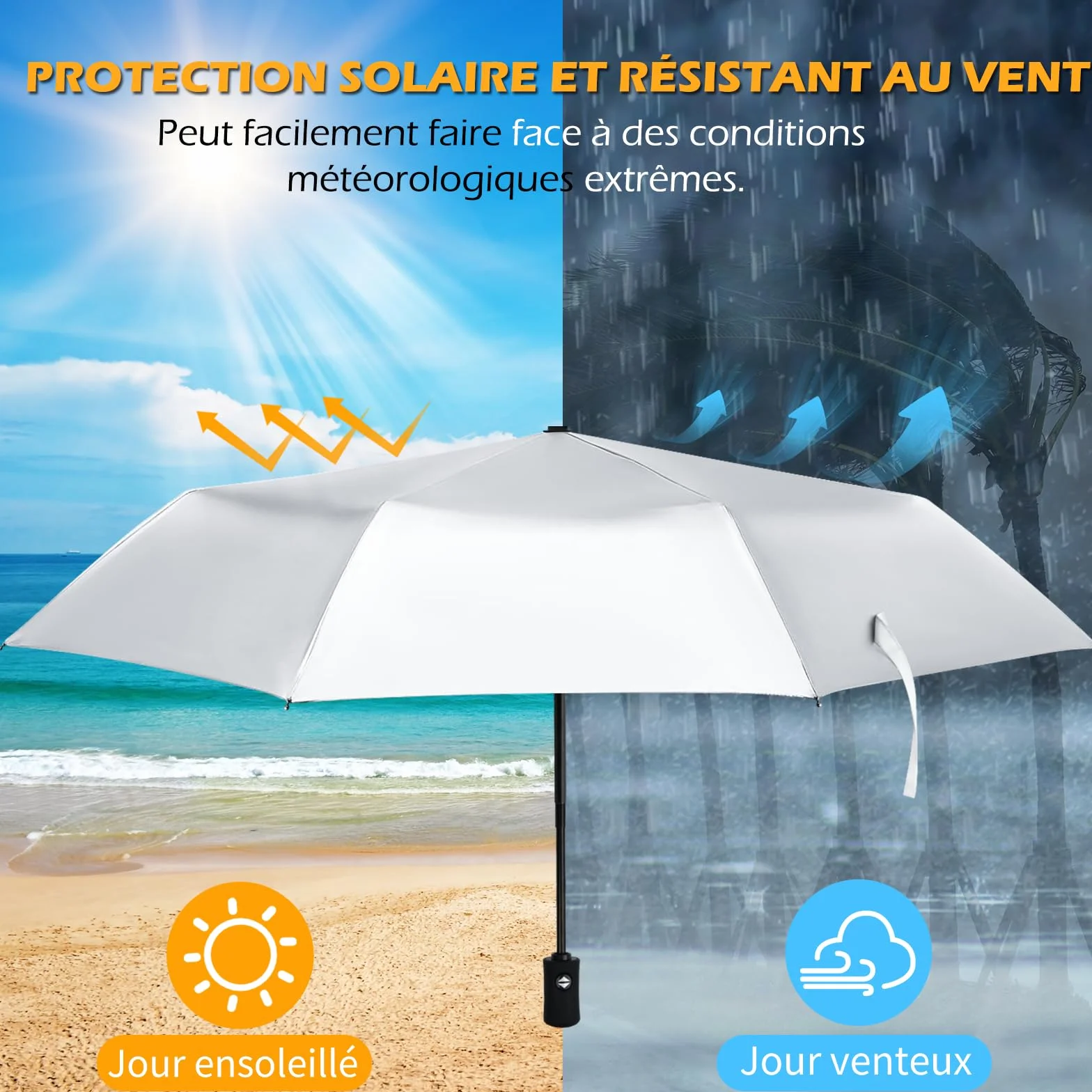 Parapluie Pliant Automatique Résistant Vent Fort Grande Taille 92/105/117cm Homme Femme