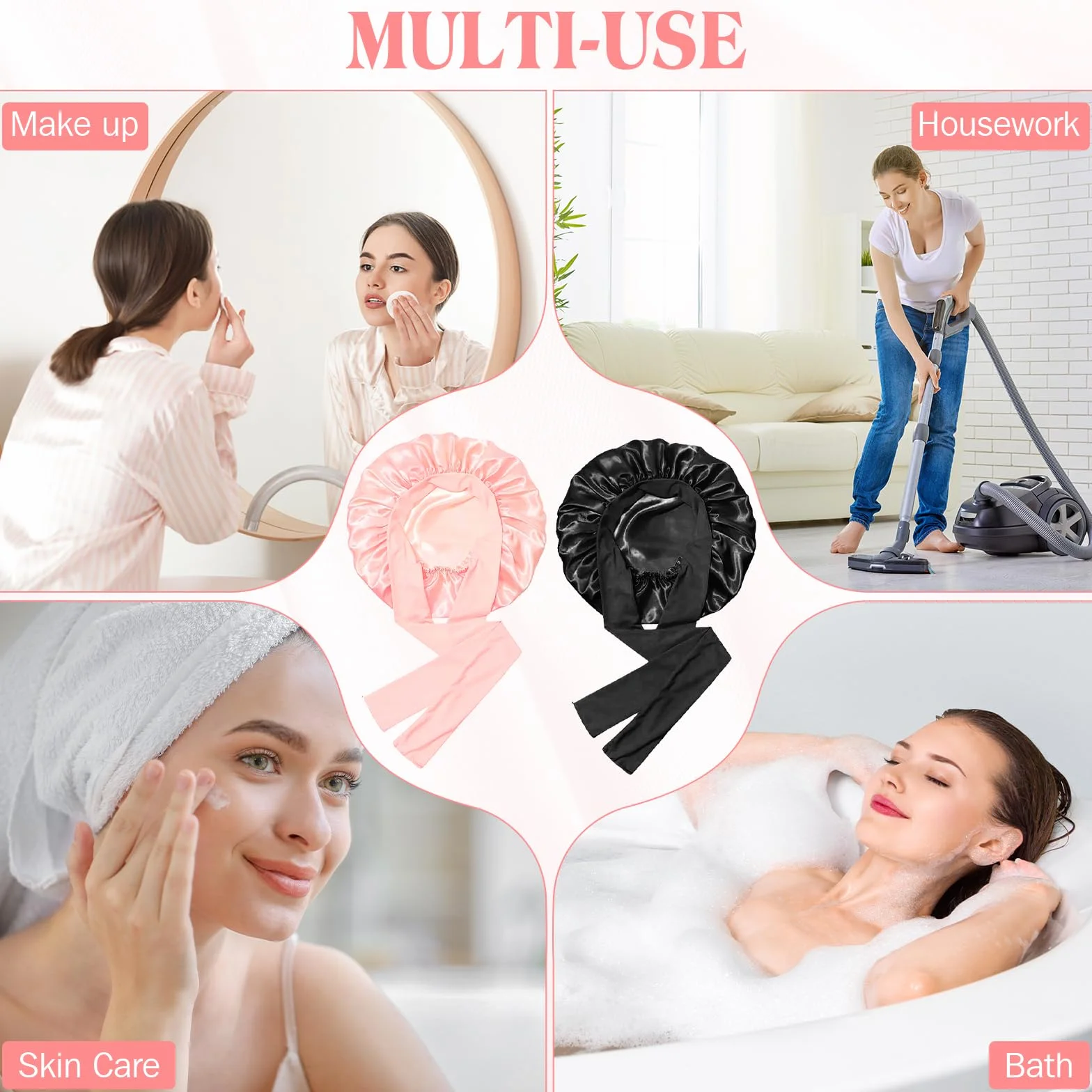 Zorplex Lot de 2 Bonnet Soie Cheveux Nuit, Capuchon de Sommeil Ajustable avec Élastique, Protection Cheveux