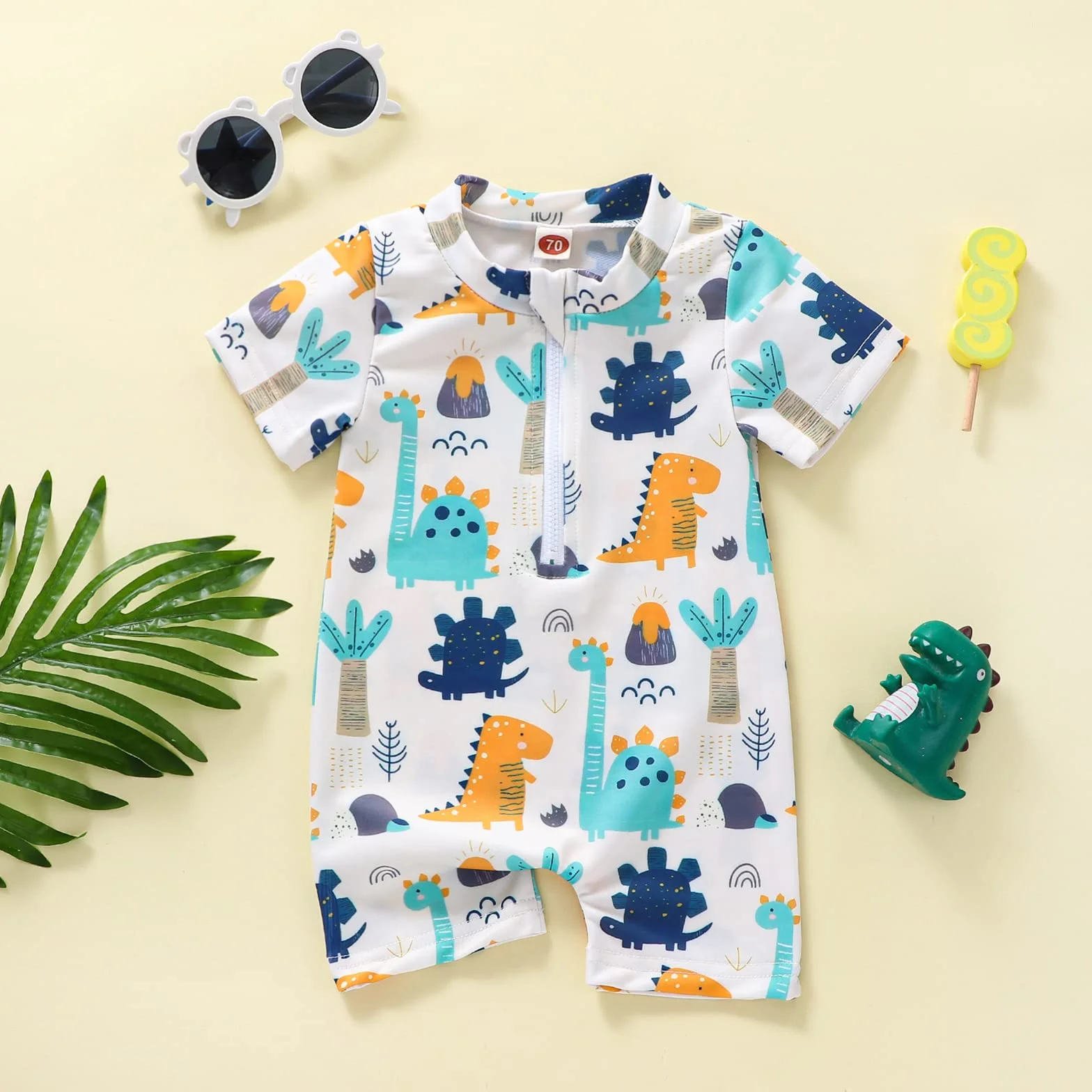 Carolilly Maillot de Bain Enfant Bébé Garçon Une Pièce Anti-UV Imprimé Requins Dinosaures 0-5 Ans