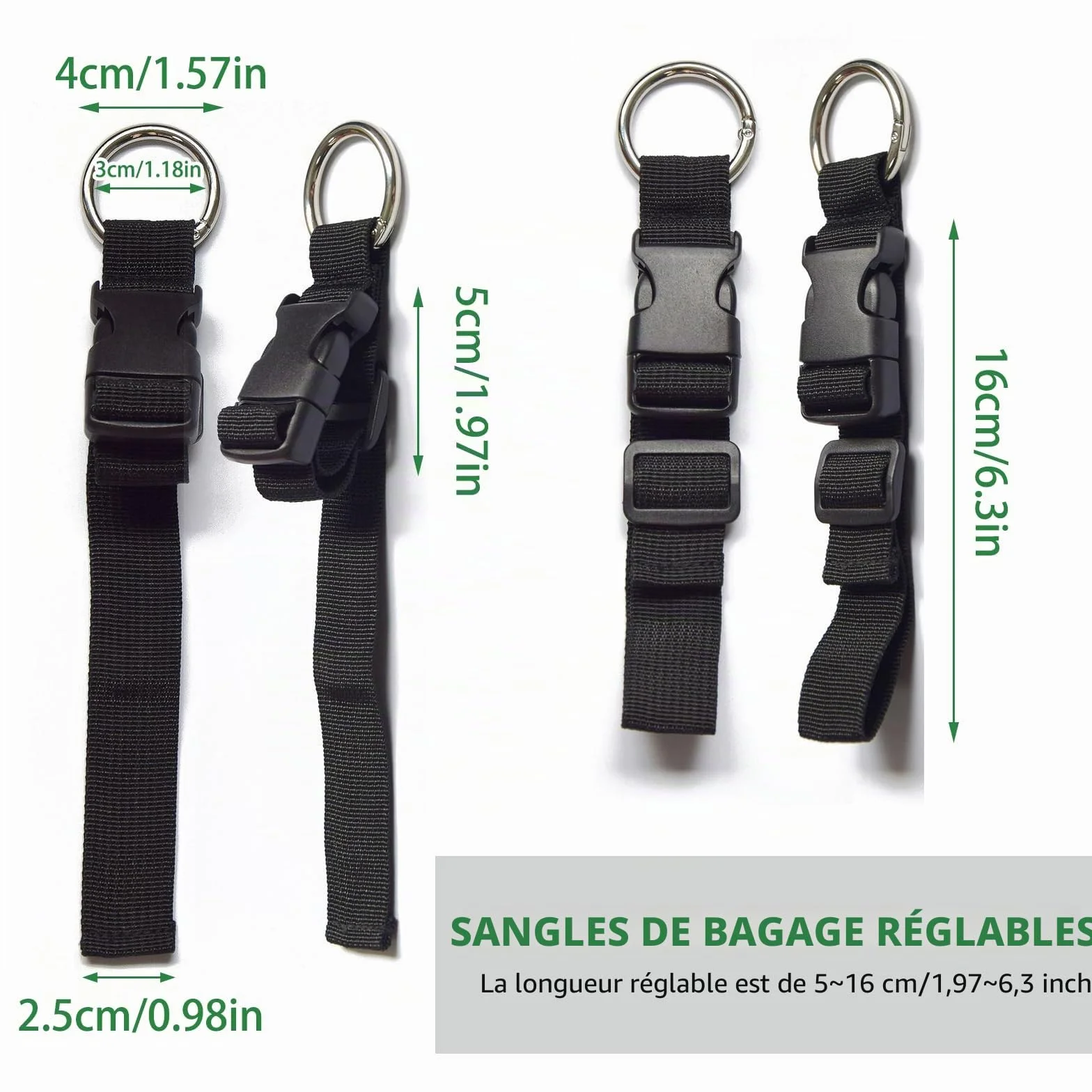 Sangles de Bagages Réglables 3 Pièces, Accessoires de Voyage pour Connecter Bagages ou Sac à Dos