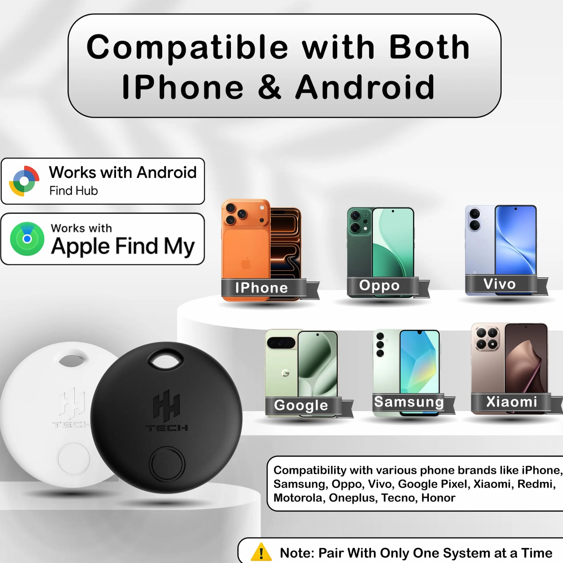 HH-Tech Lot de 4 étiquettes de suivi intelligent double système pour Apple Android, batterie remplaçable