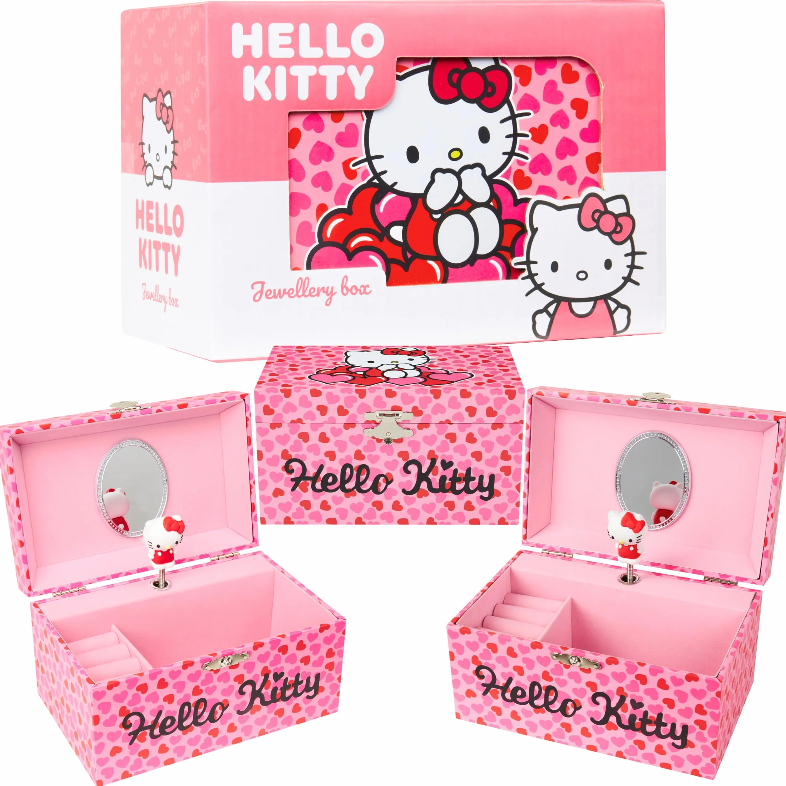 Hello Kitty Sanrio Boîte à Bijoux Musicale Fille Ado Coffret Kawaii Miroir Tiroirs Rangement Rose
