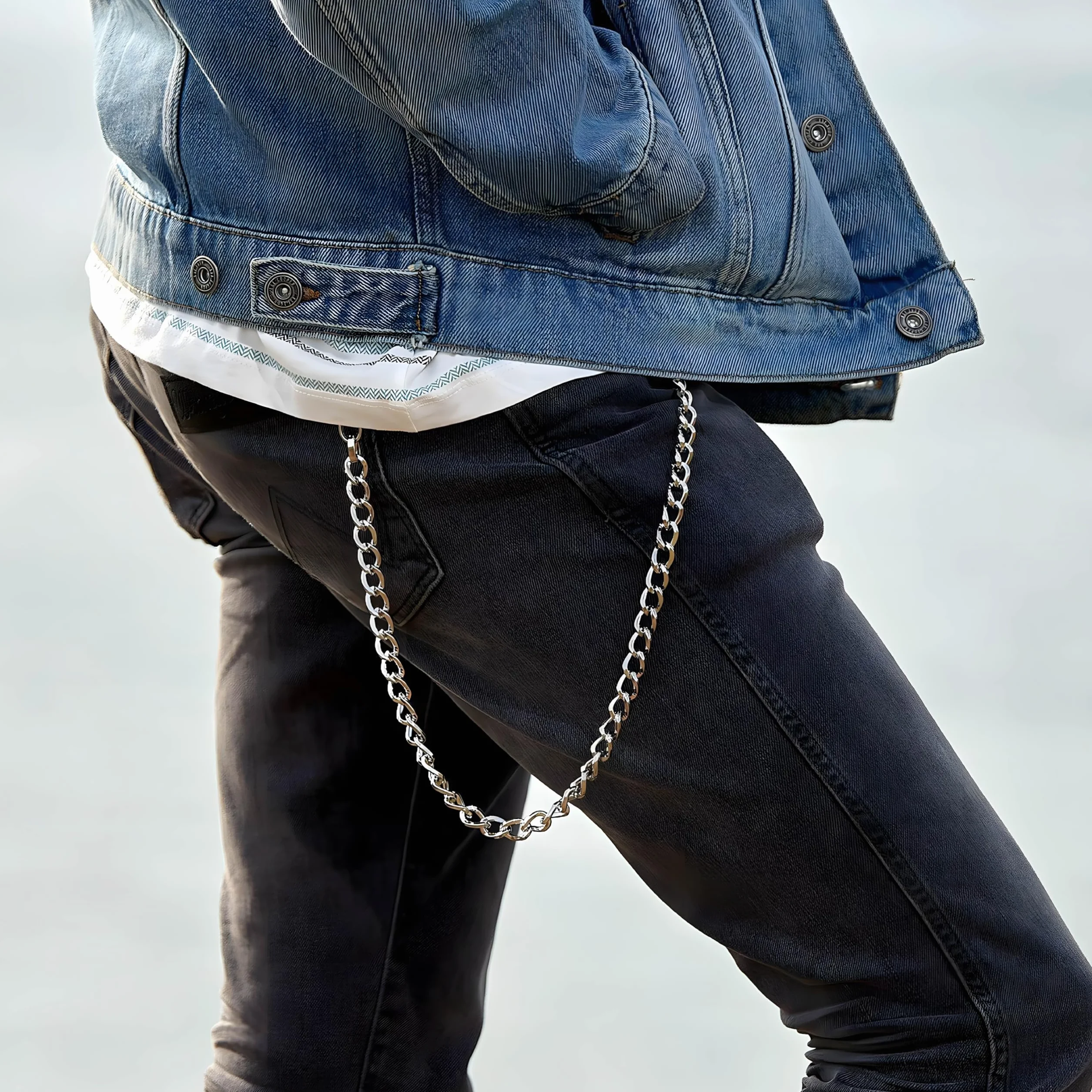 Chaîne pour pantalon 53 cm, métal, Hip Hop Punk, portefeuille, jeans, porte-clés homme femme