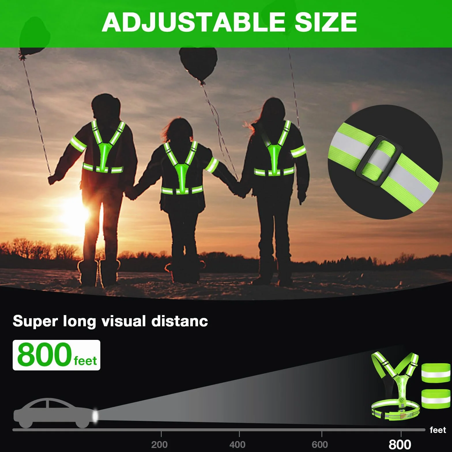 Gilet de sécurité LED réfléchissant élastique réglable vélo cyclisme nuit