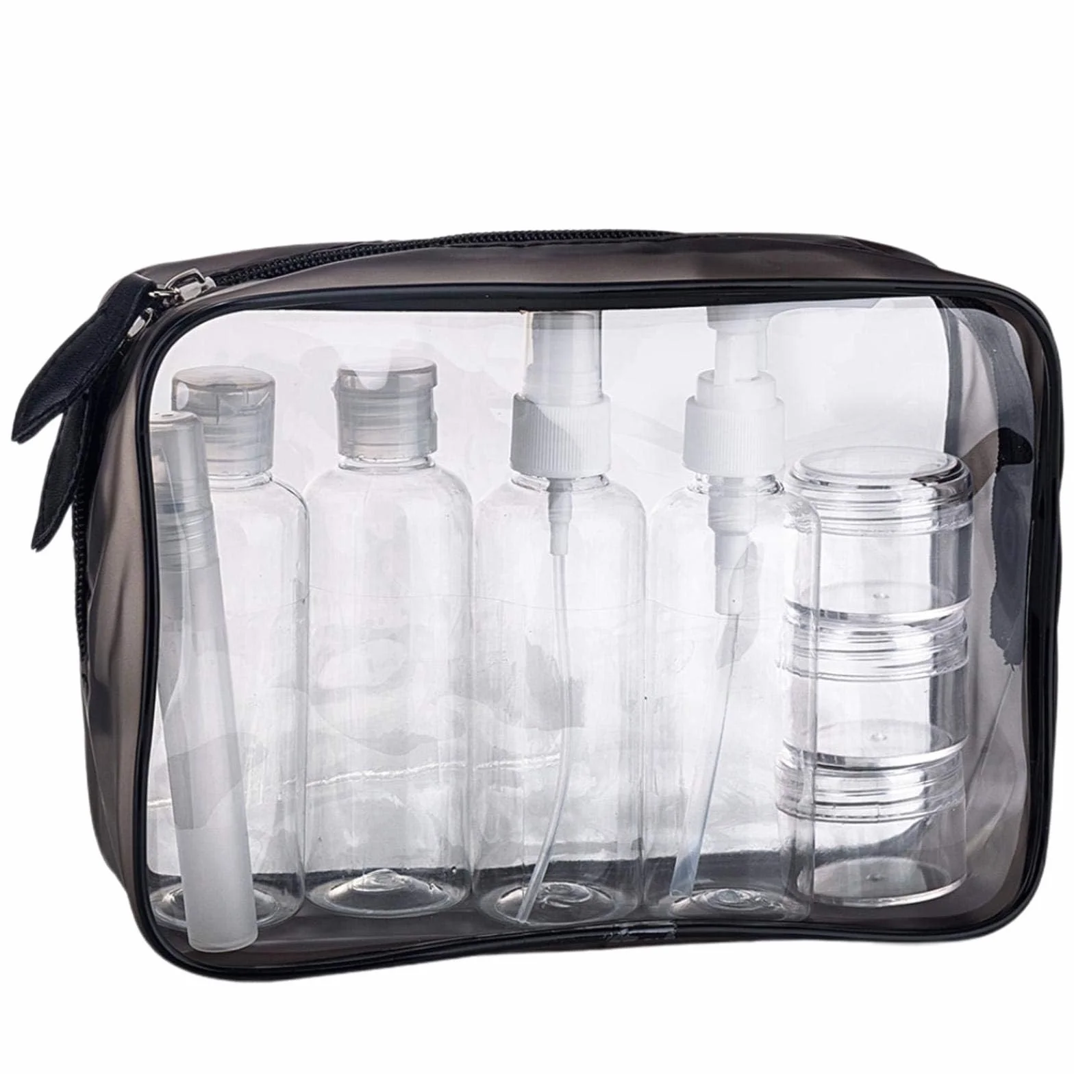 Kit de Voyage Transparent Trousse de Toilette 5pcs Bouteilles Vides 100ml Étiquettes Vierges Feutres Encre Permanente