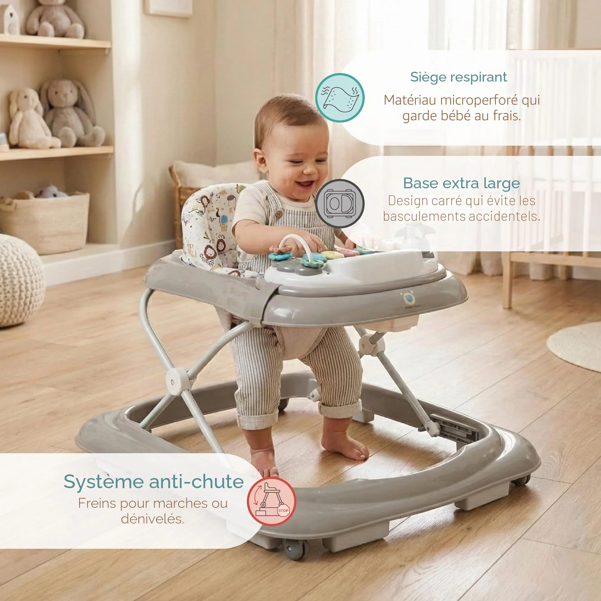 Buddy Baby Funny Déambulateur bébé avec base anti-renversement plateau son et jeux