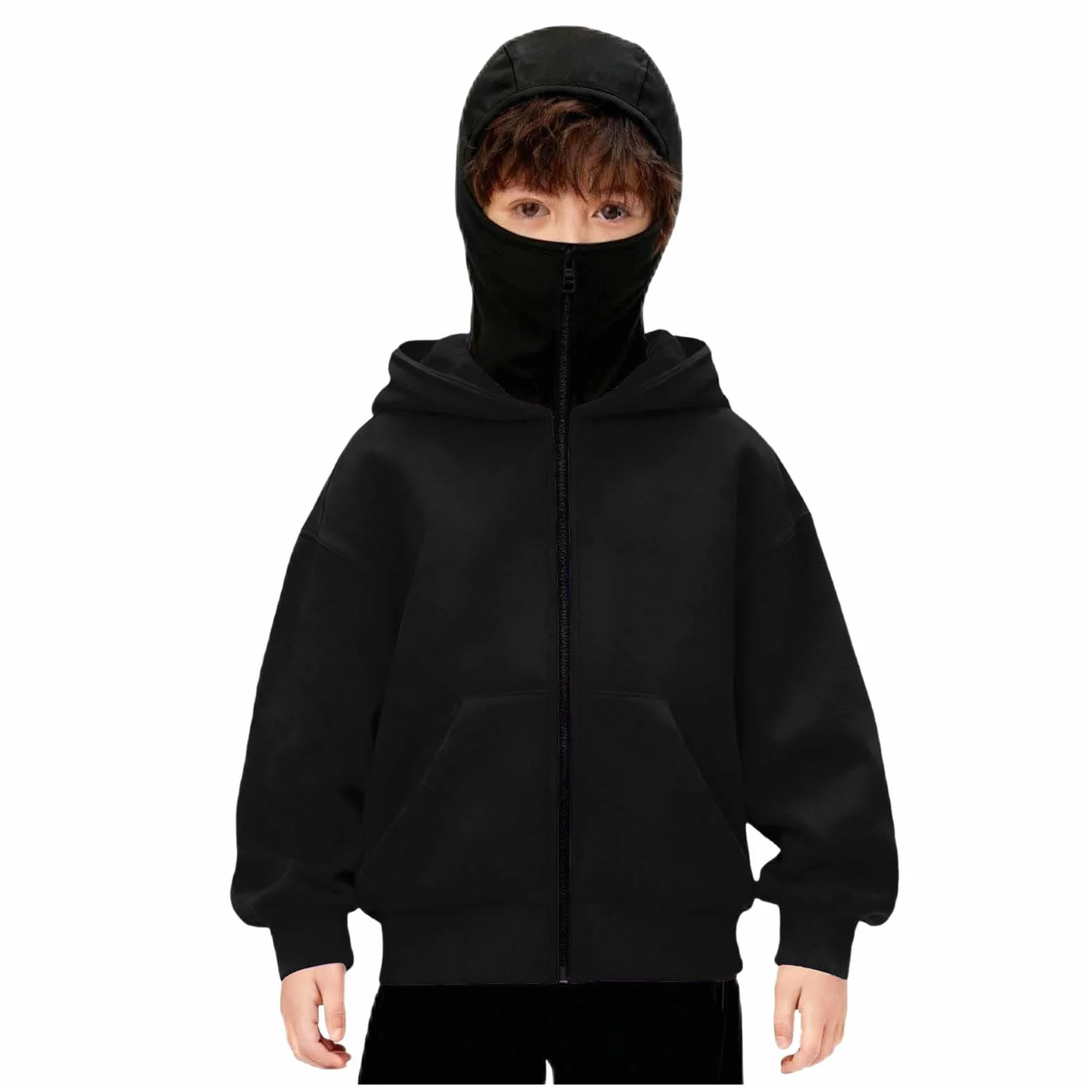 Veste Cagoule à Capuche Intégrée Unisexe pour Enfants Garçons Filles Balaclava Sweats Chaud Hiver