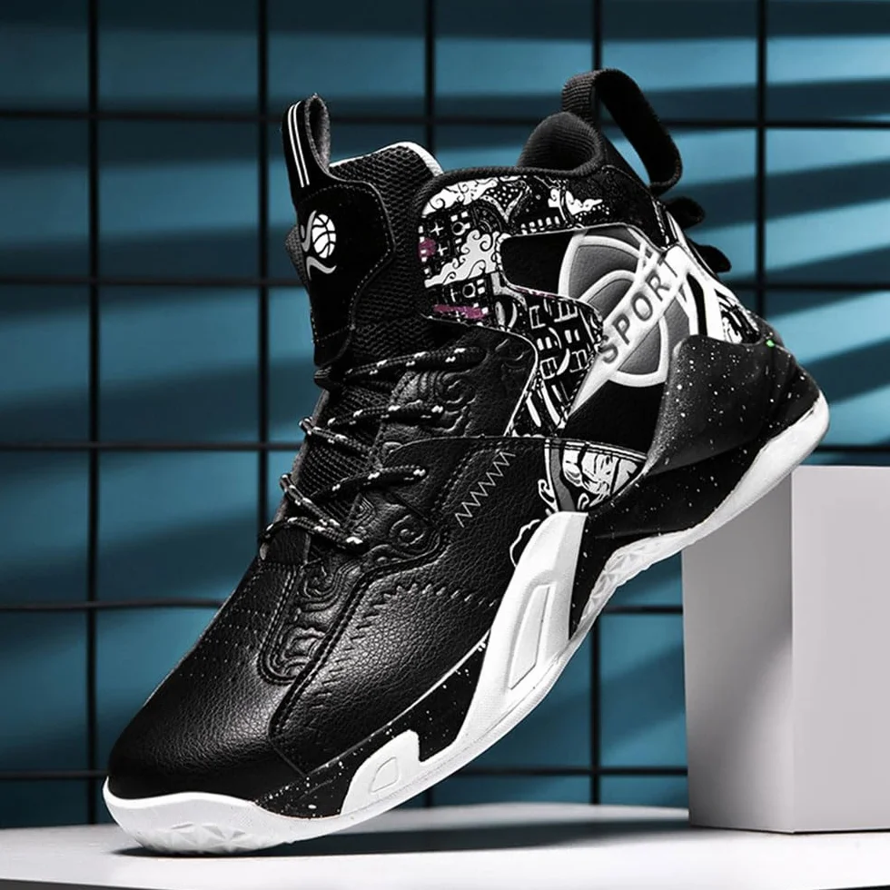 Hixingo Chaussure de Basketball Hommes Hautes Sneakers Baskets Mode Style Graffiti 36-45 EU