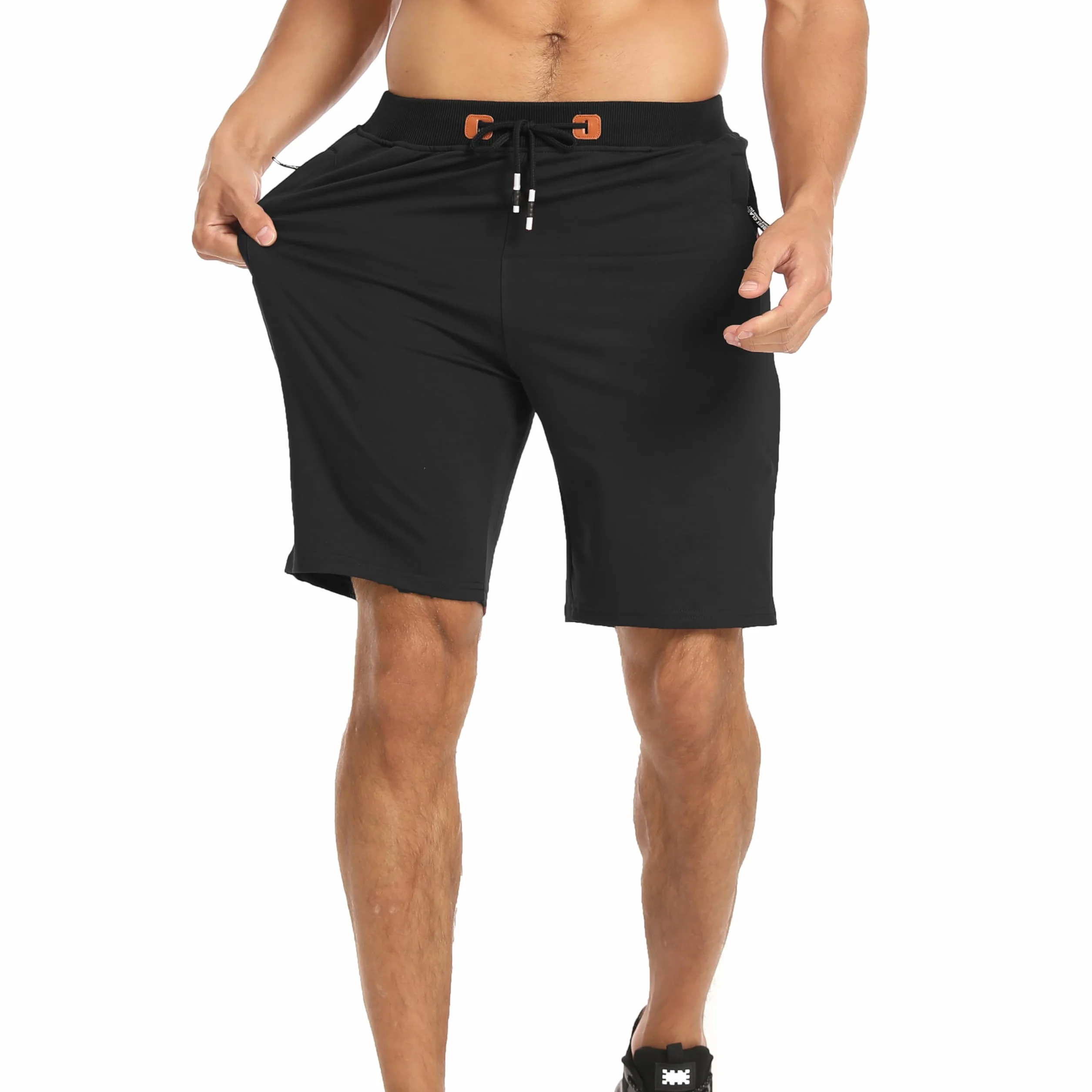 JustSun Short Sport Homme Running Coton avec Poches Zippées
