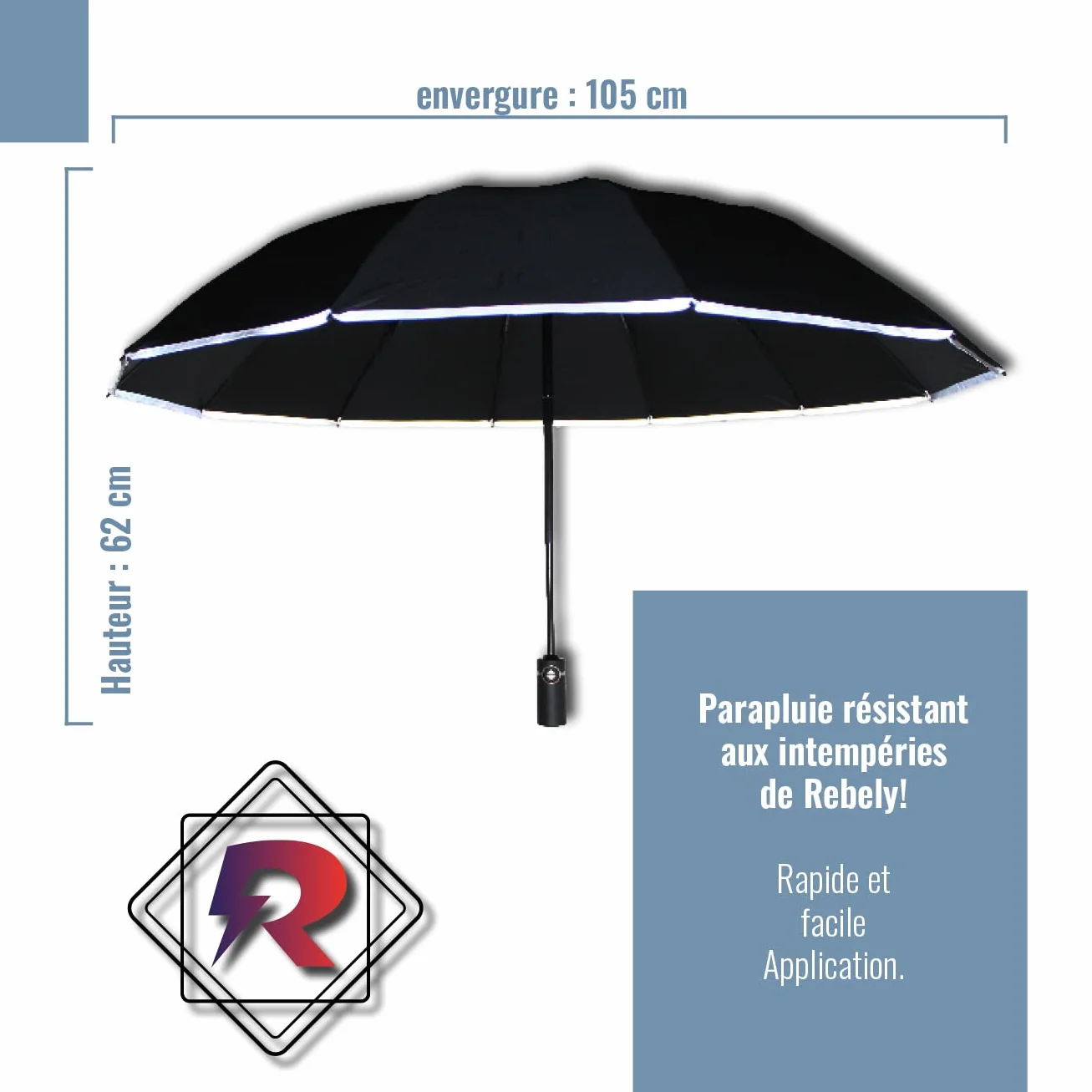 Parapluie anti-tempête extra stable 12 nervures pliage inversé automatique compact femme de poche