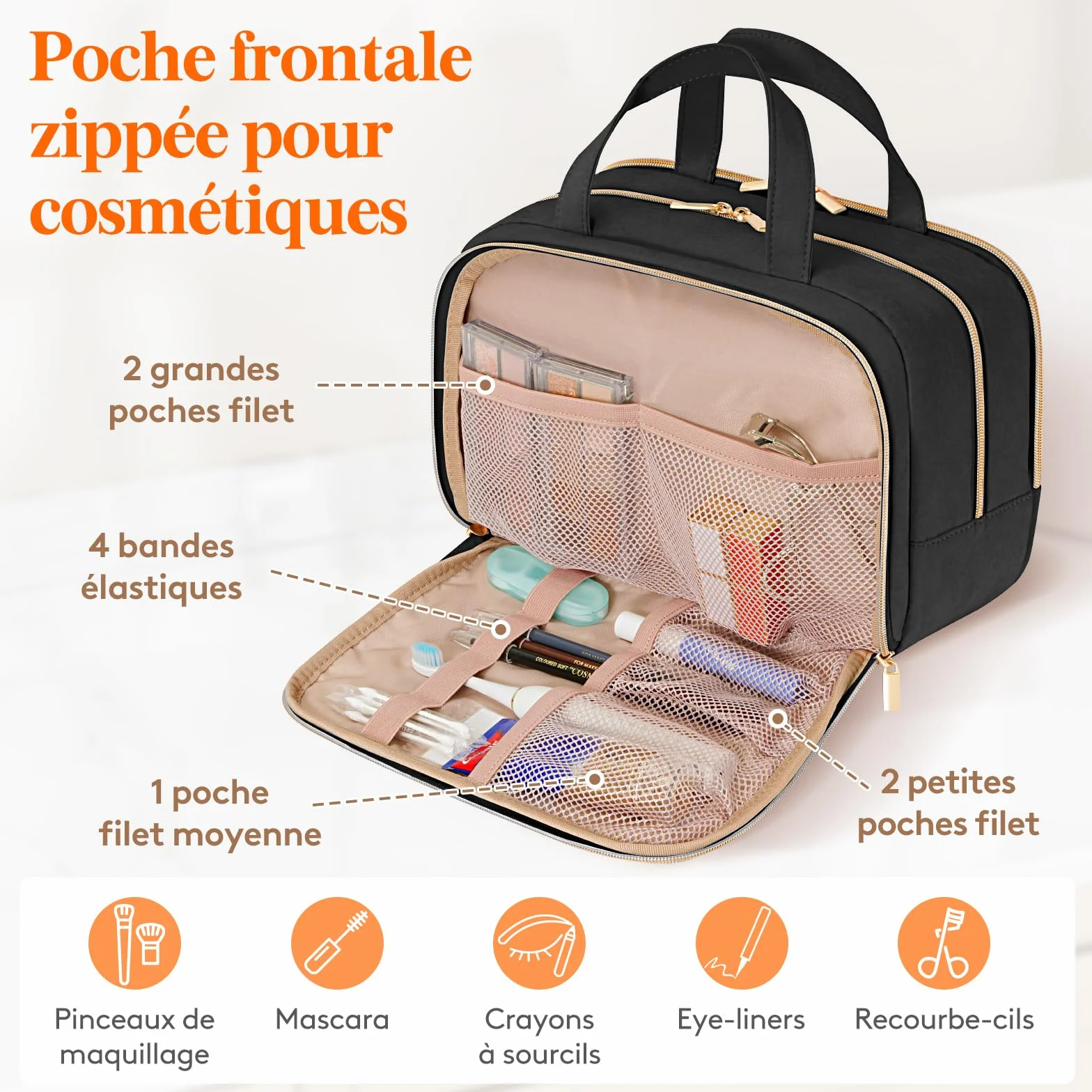 Lifewit Trousse de Toilette Femme Voyage Maquillage Sac Rangement Cosmétique avec Poignée Noir L