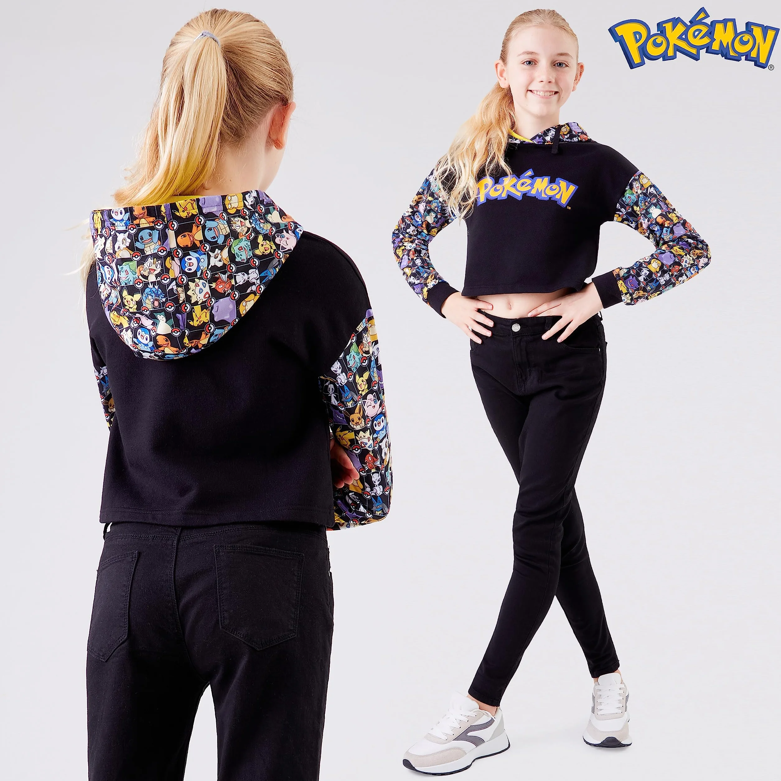 Pokémon Sweat à Capuche Fille Crop Top Officiel Pikachu Coton Tailles 5-15 Ans