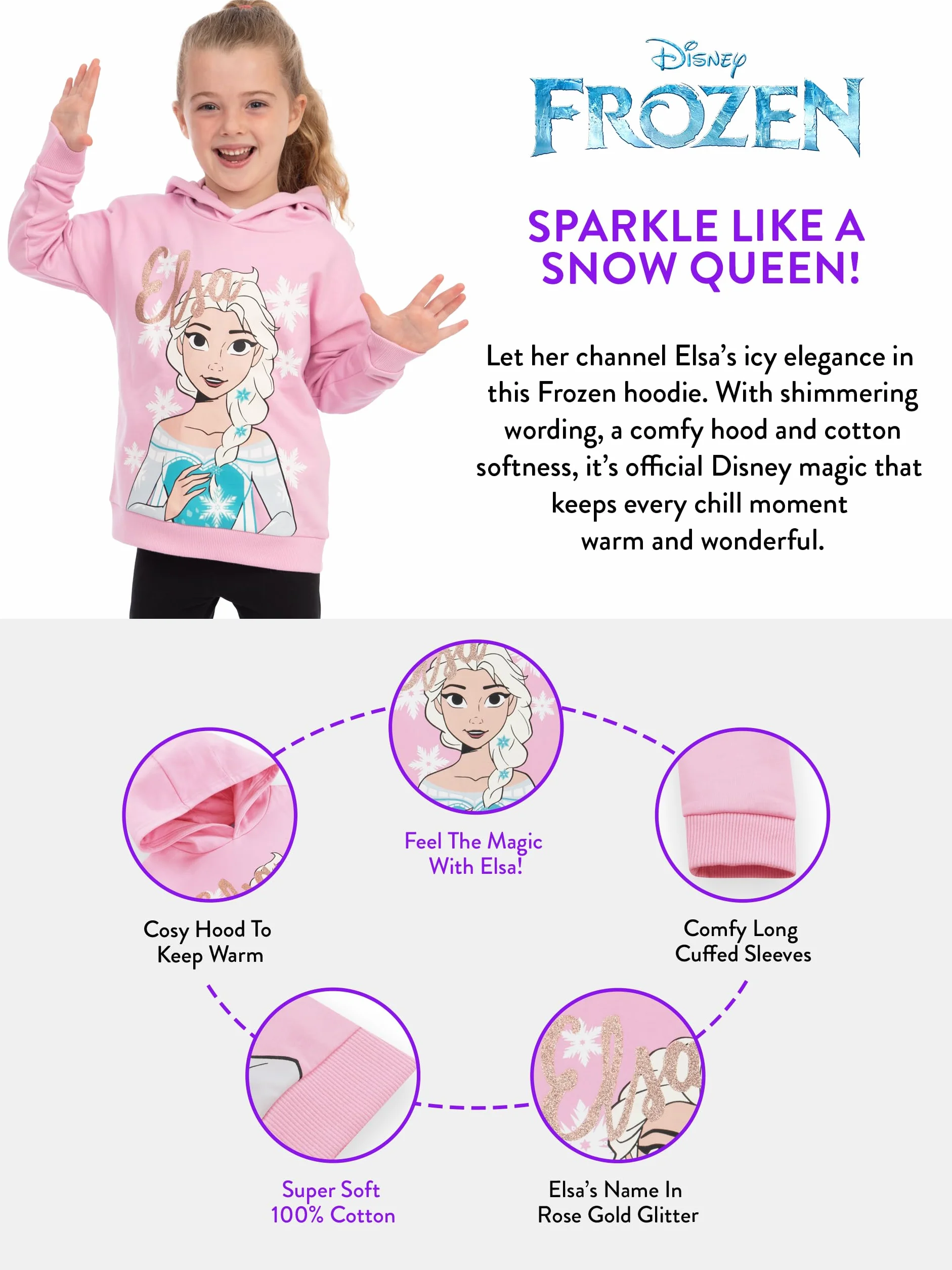 Disney Sweat Capuche Enfant Frozen, Elsa Fille Vetement La Reine des Neiges