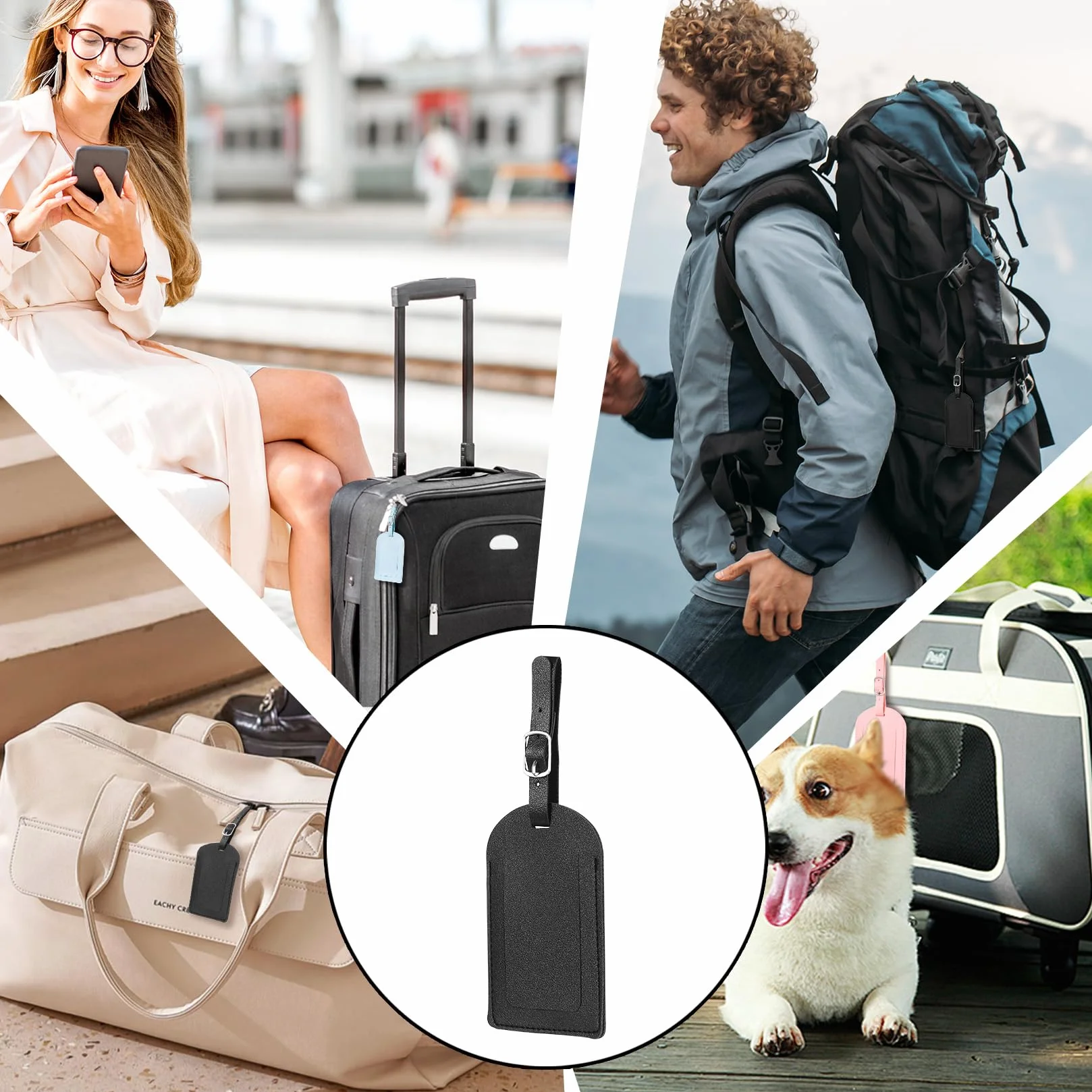 Porte Etiquette Valise Voyage Avion, Etiquettes à Bagage en Cuir avec Protection de Confidentialité et Sangles Réglables