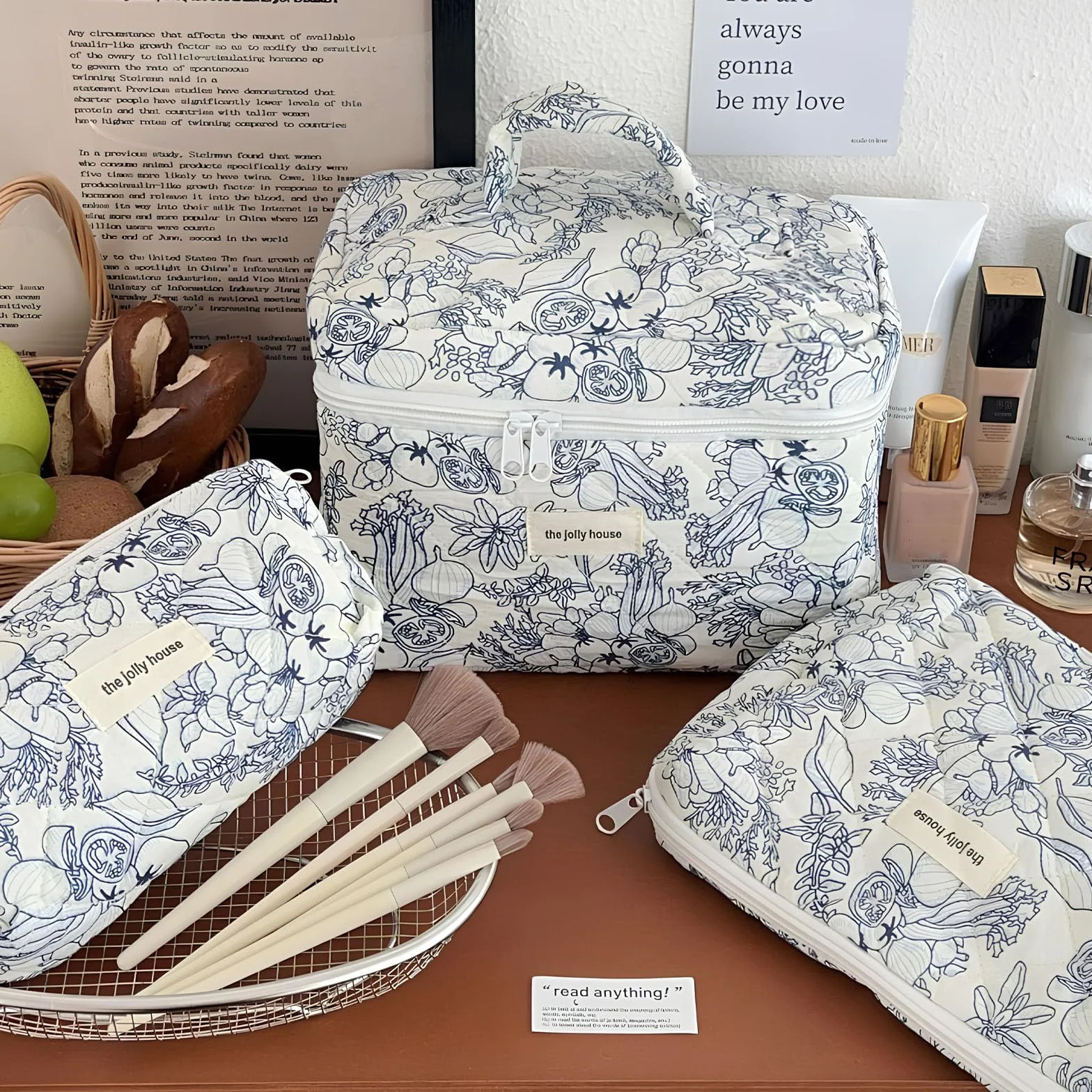 Trousse Maquillage Matelassée Grande Capacité Voyage Motif Floral pour Femme