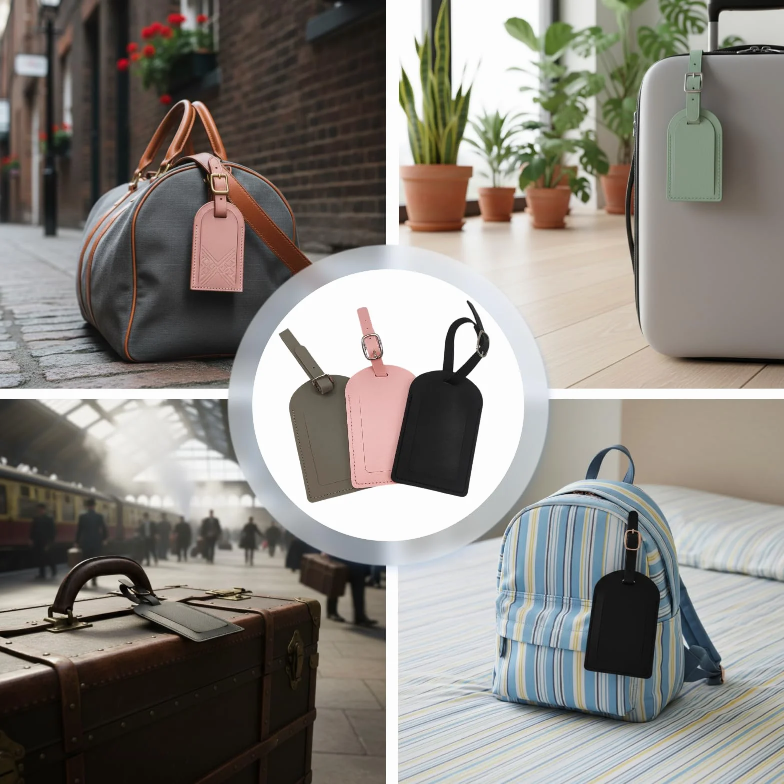 Étiquettes Valise Cuir PU 8 Pièces pour Voyage Sac à Dos Accessoires