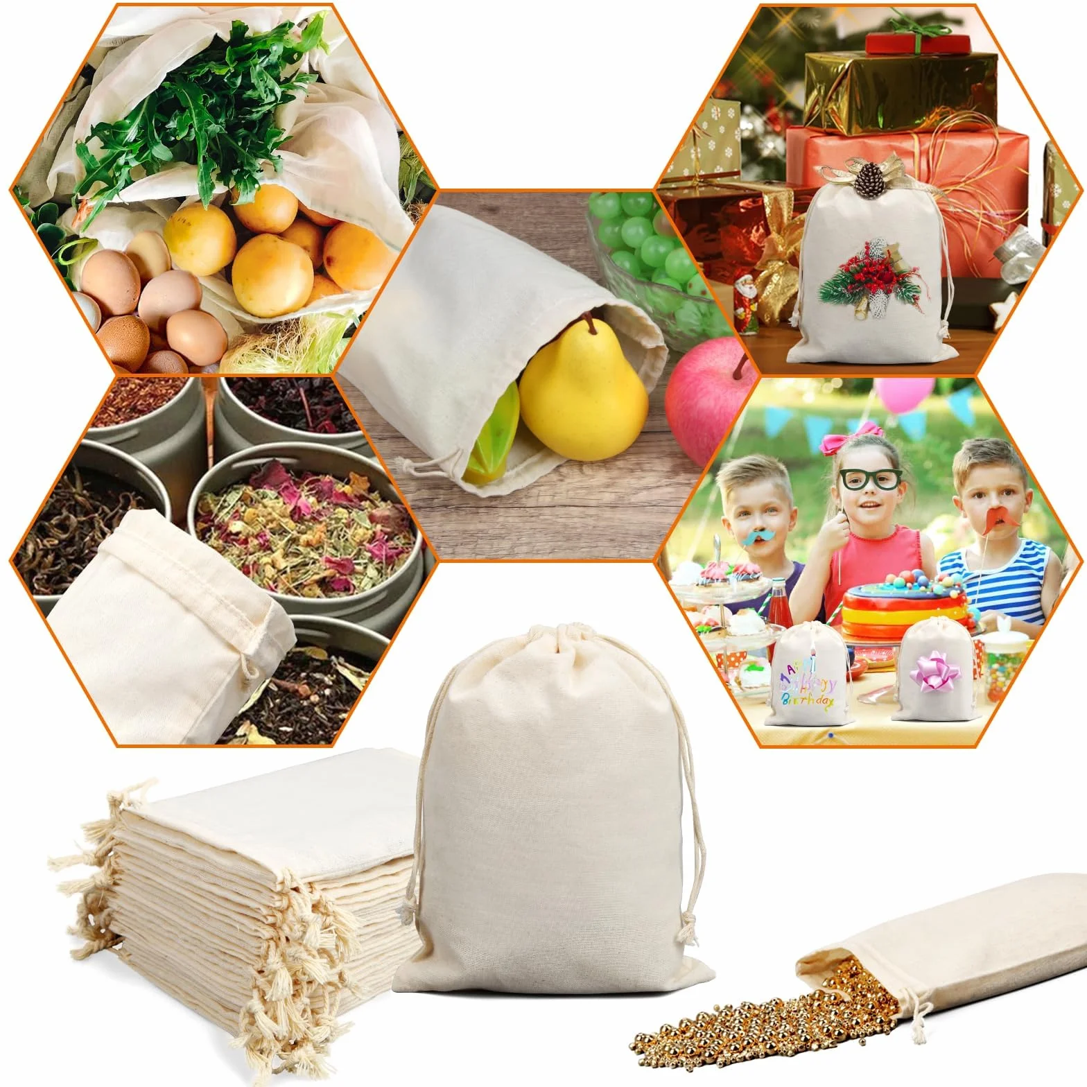 Pochon Tissu Coton 20x15cm 15 Pièces Sacs en Lin avec Cordon Reutilisable pour Cadeau DIY