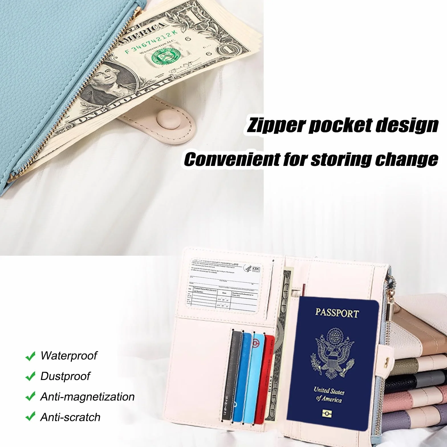 EPROICKS Porte Passeport RFID Cuir PU Voyage Etui Passeport Hommes Femmes Beige