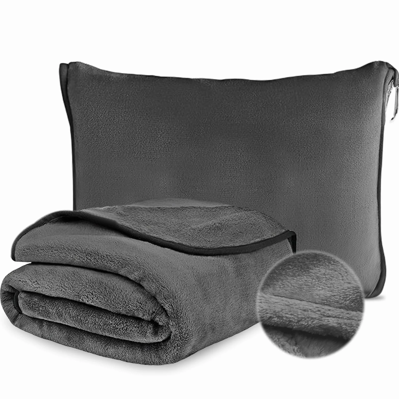 SPORWAY Couverture de voyage 2 en 1 127 × 152 cm grise avec taie d'oreiller douce et chaude