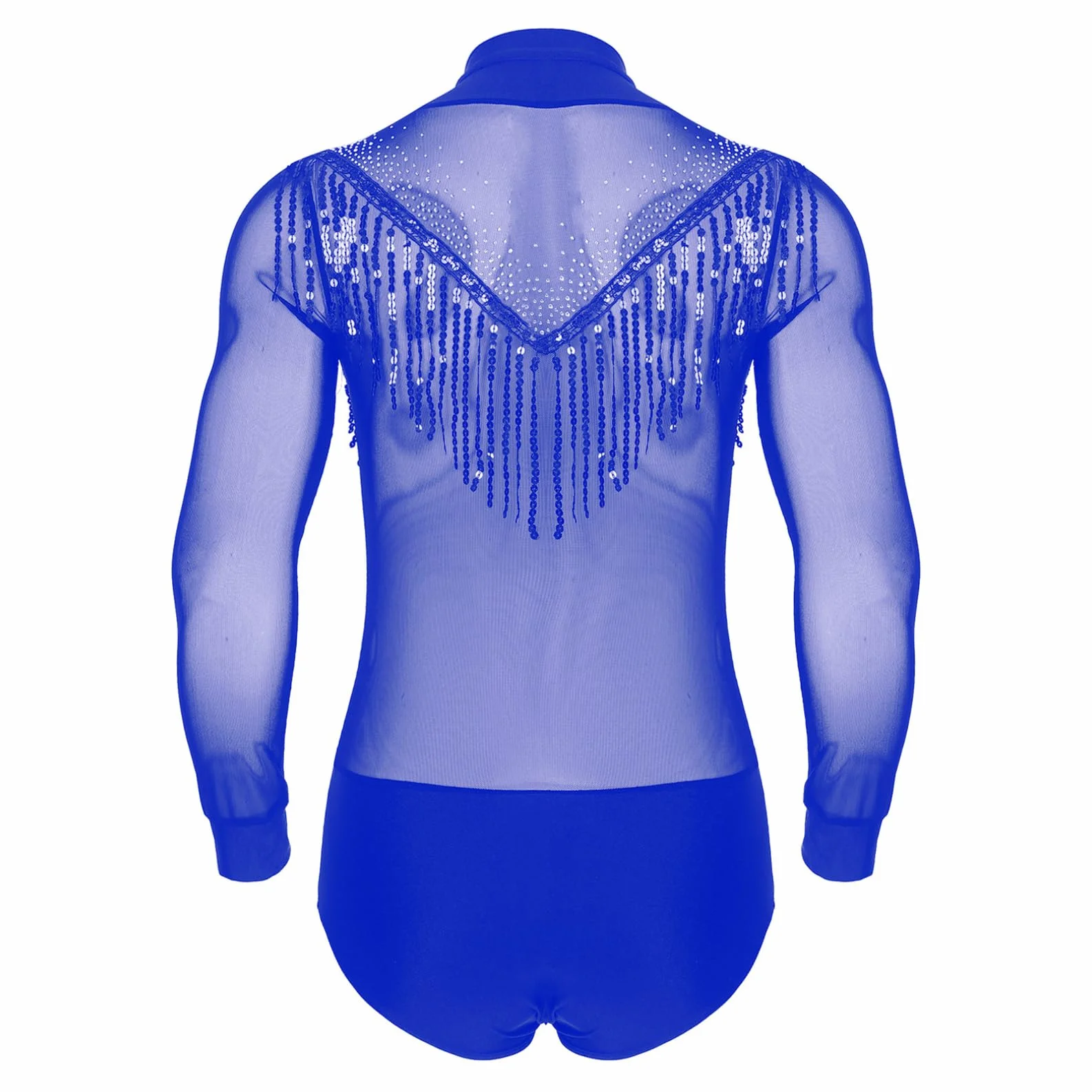 Justaucorps Danse Latine Strass Brillant Col V Manches Longues Chemise Danse de Salon Tango Samba Rumba S-XXL