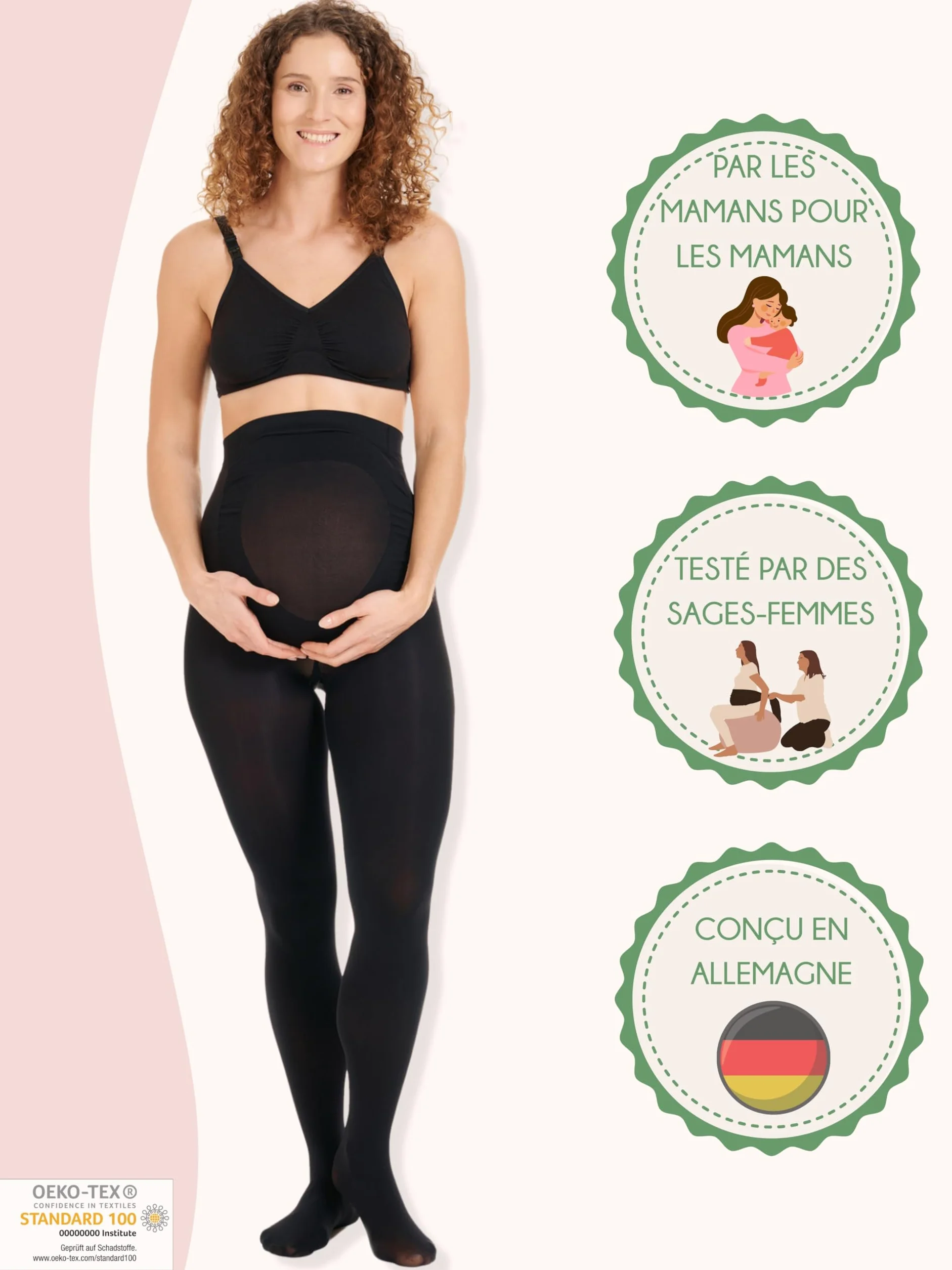 Collant de Grossesse opaque Voile 80DEN noirs matt Certifié Oeko-Tex 100 Lot de 1-2