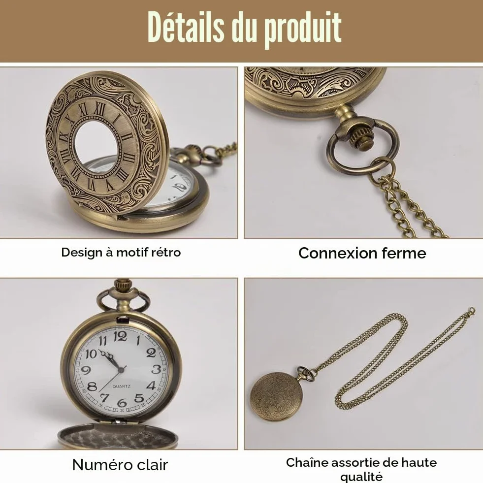Vicloon Montre de Poche Vintage Quartz Chaîne Homme Chiffres Romains Alliage