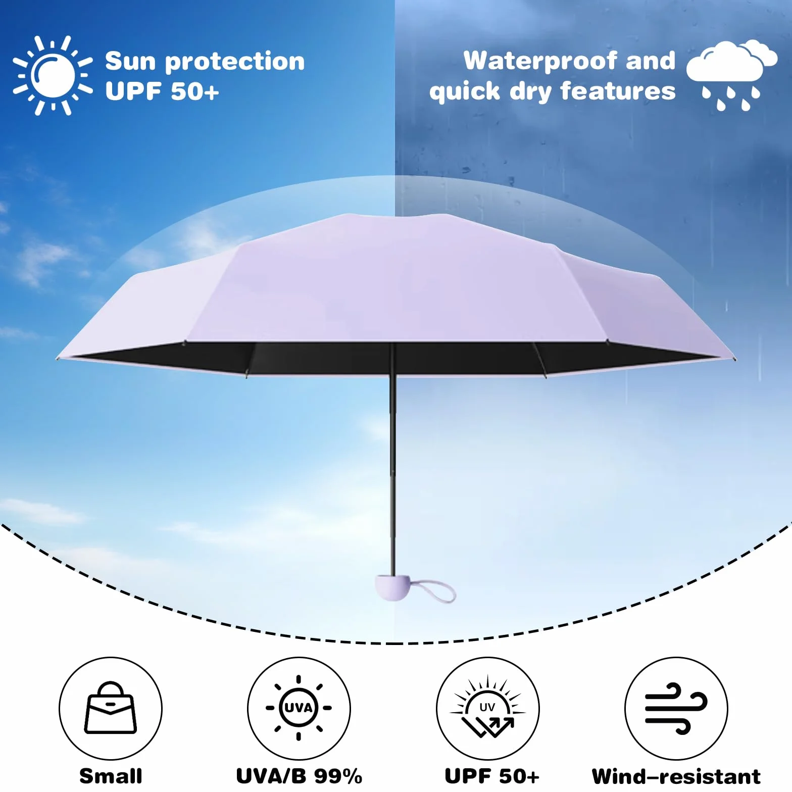 Parapluie Anti UV Pliant Léger Compact Poignée Rétractable