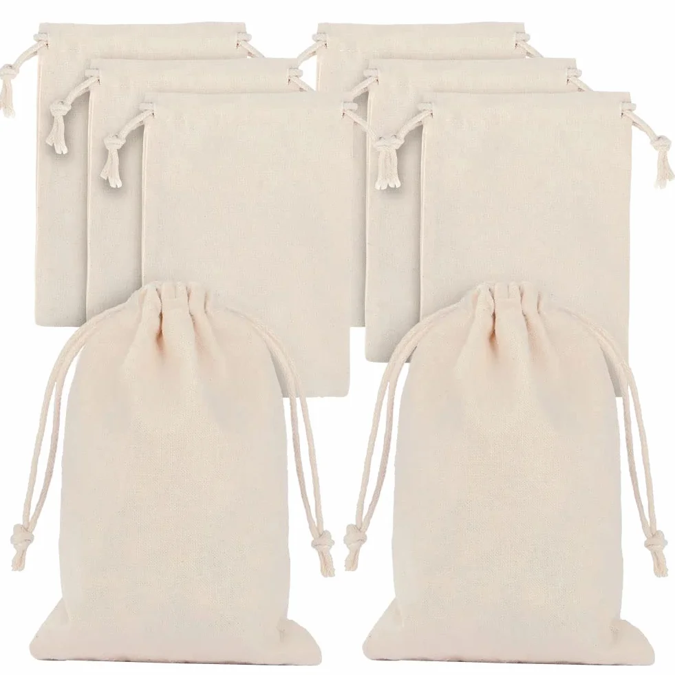 Aucuu 25pcs Petits Sachets Coton 10x15cm Sacs Tissu Cordon Serrage Jute Réutilisable Pochon Lavande Mariage Bijoux