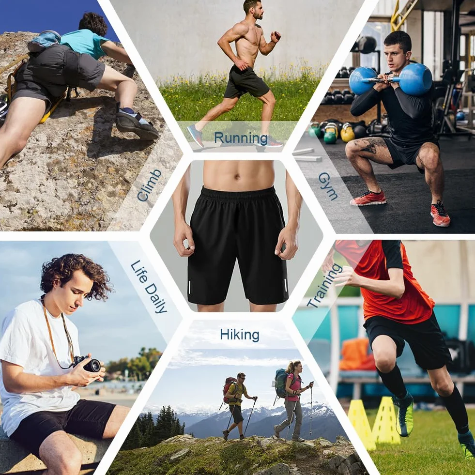 AUYAO Short Sport Homme Compression Séchage Rapide Poches Zippées