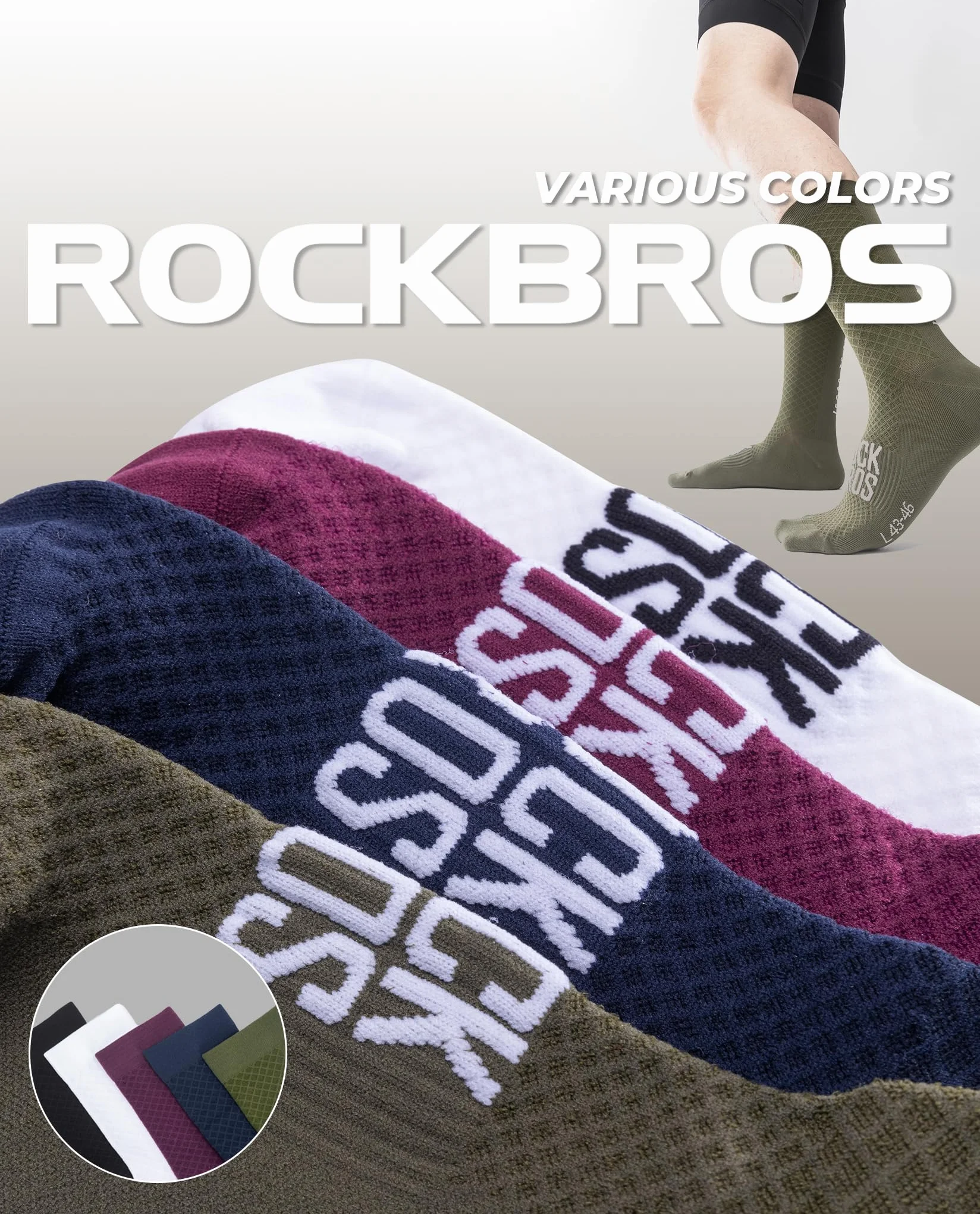 ROCKBROS Chaussettes de Vélo Coton Longues Respirantes 1 Paire