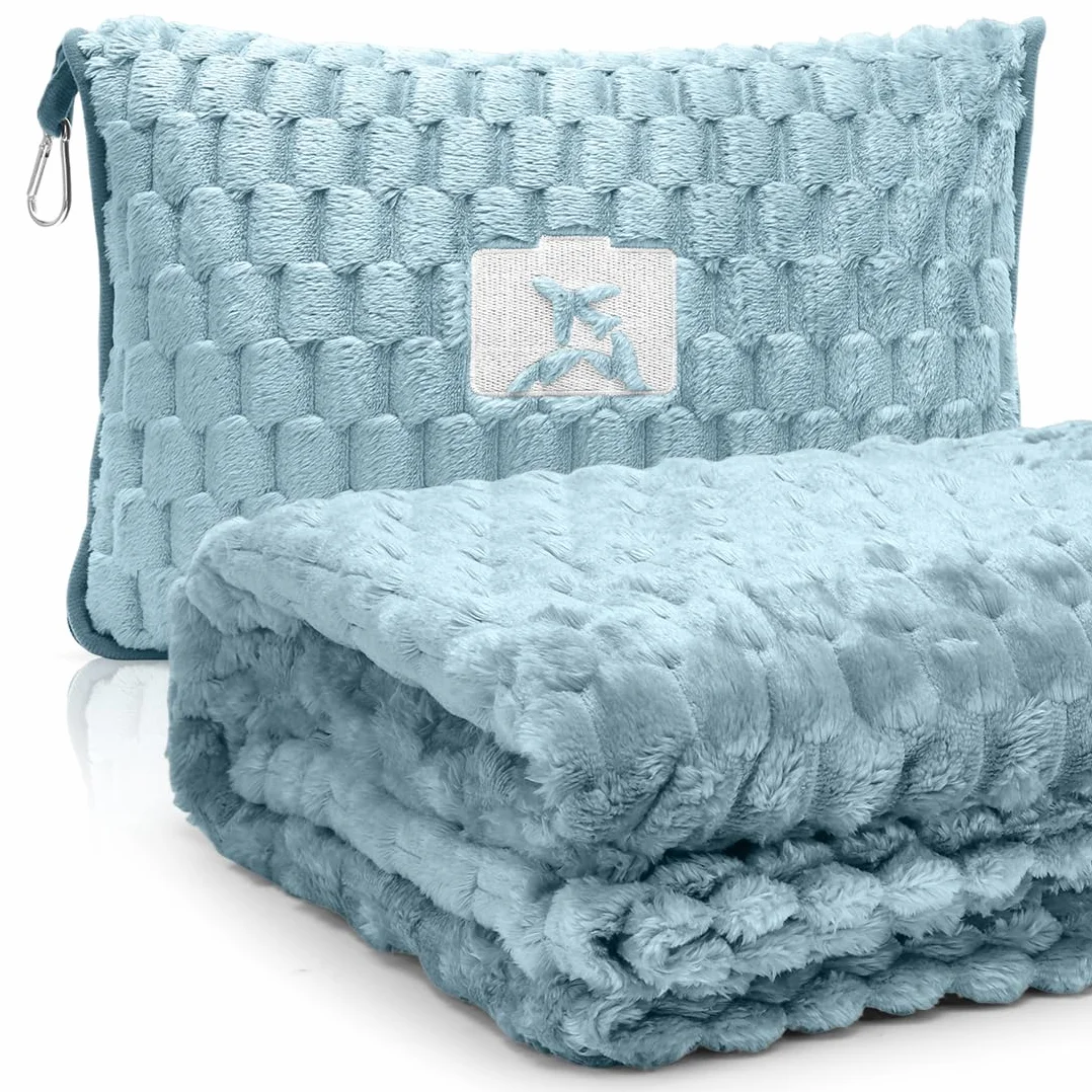 Couverture de voyage coussin 2 en 1 127 x 152 cm Bleu