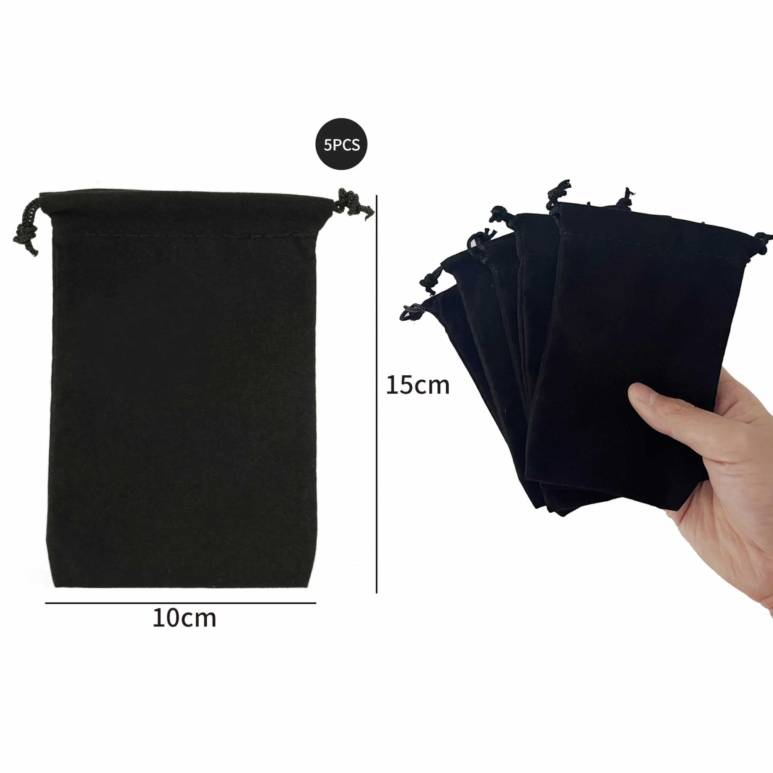 Pochettes de Serrage en Velours Noir Lot de 5 Taille 10 x 15 cm Sacs Réutilisables avec Cordon de Serrage en Satin