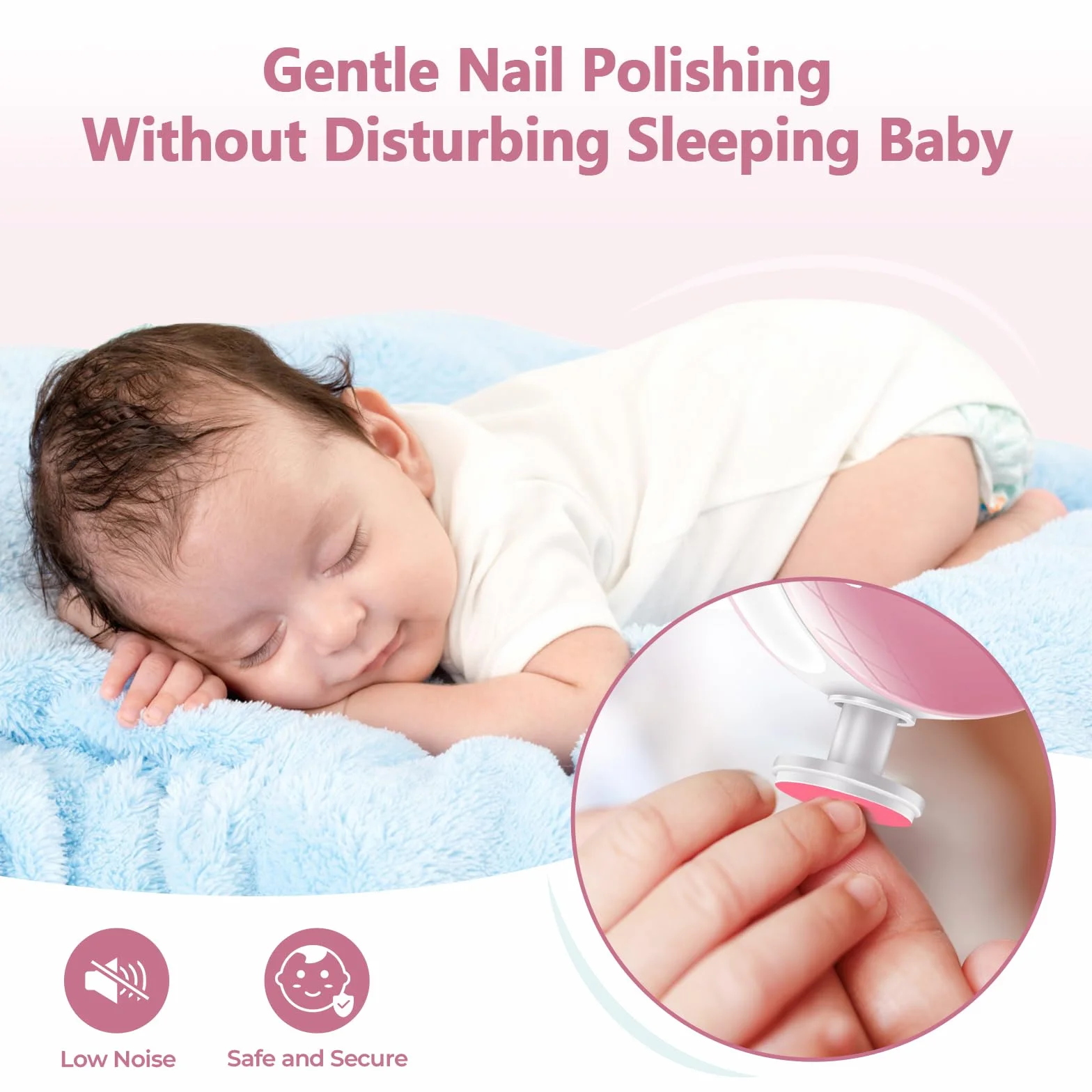 Blendura Lime à Ongles Électrique pour Bébé, Kit de Manucure 6 en 1, Rose, Faible Bruit, Sécurité Enfant
